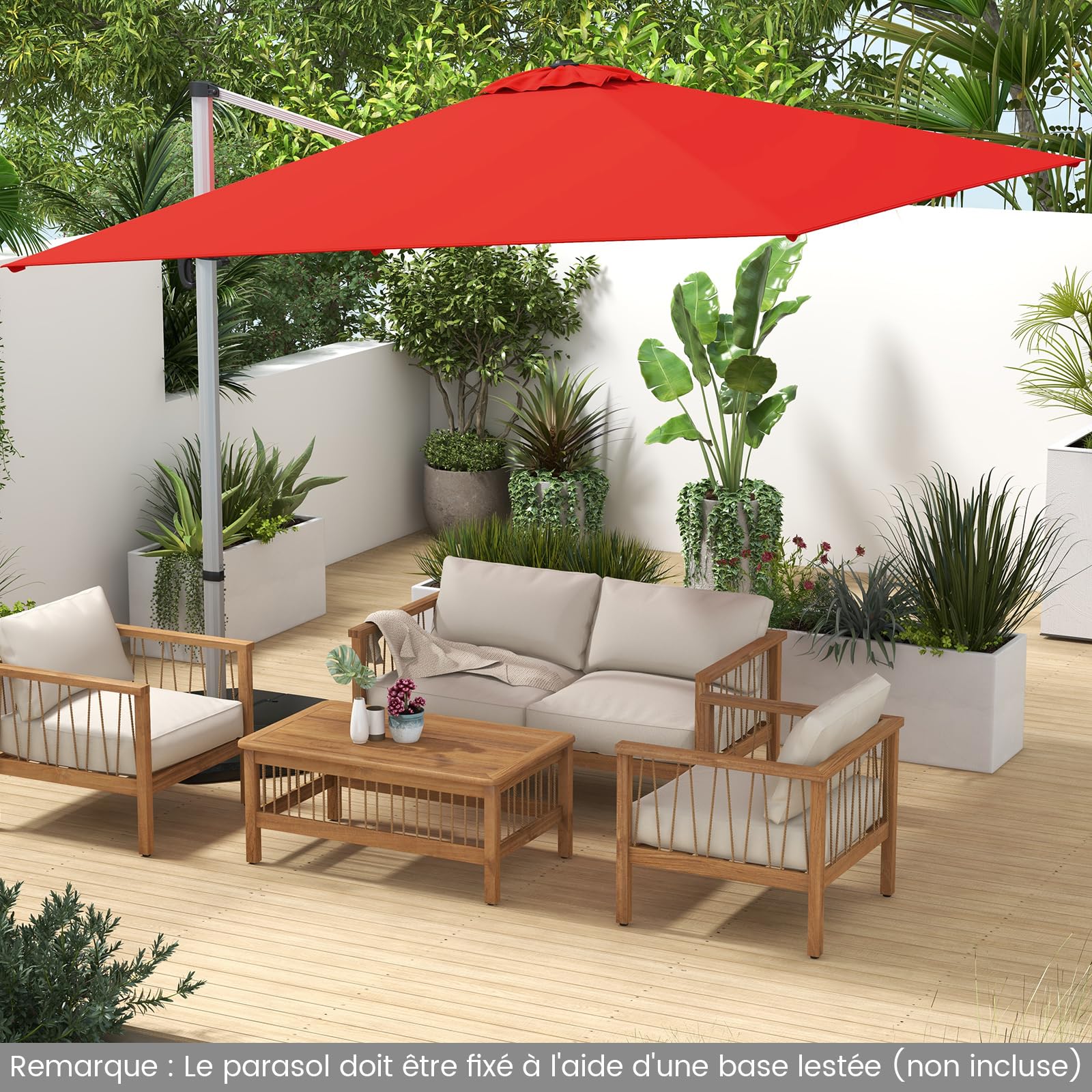 RELAX4LIFE Parasol Déporté 3x3M Inclinable 7 Positions (Orange)