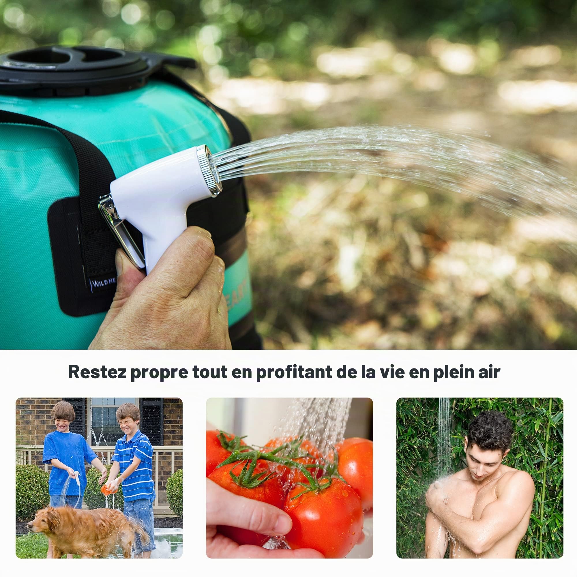 WILD HEART Douche Camping Portable 5,8 Gallons/22 L Sac de Douche Portative Portative avec Pompe à Pied à Pression et Buse Pratique, Douche Solaire Pression pour la Plage, Le Camping