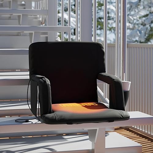 Miniatura 7 de Flash Furniture Malta - Asiento de estadio con calefacción y soporte de respaldo, 6 posiciones reclinables, silla portátil con correas de mochila,