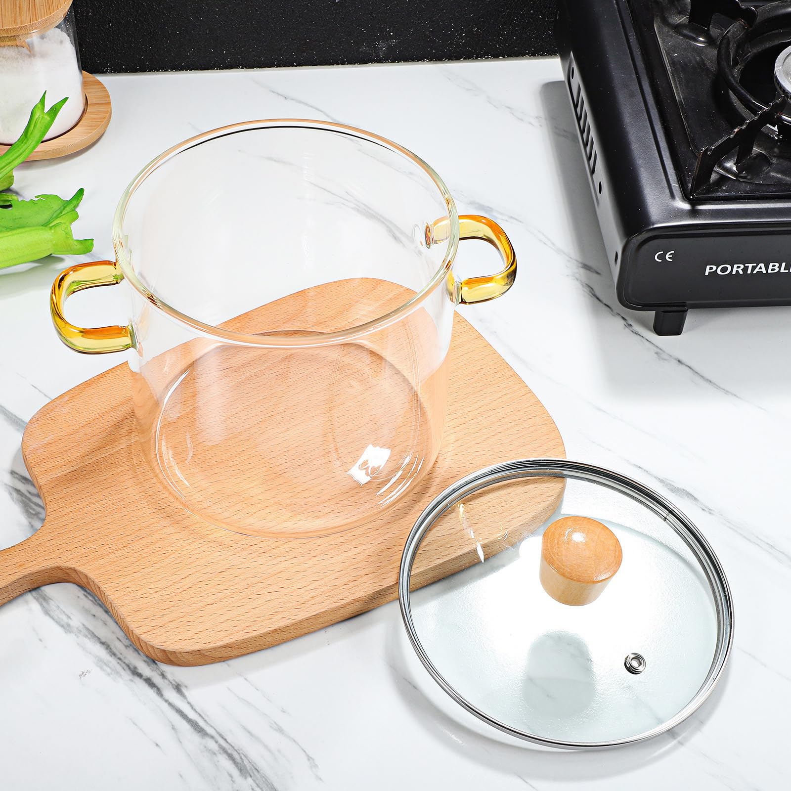 Olla de Vidrio para Estufa de 2300ml Asas de Madera