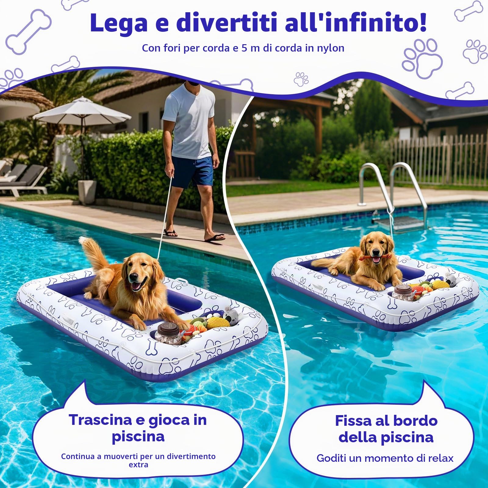 MoKo Materassino Gonfiabile Piscina per Cani | Vano porta giochi e snack, comodo e stabile, ideale per rinfrescare i cani in piscina