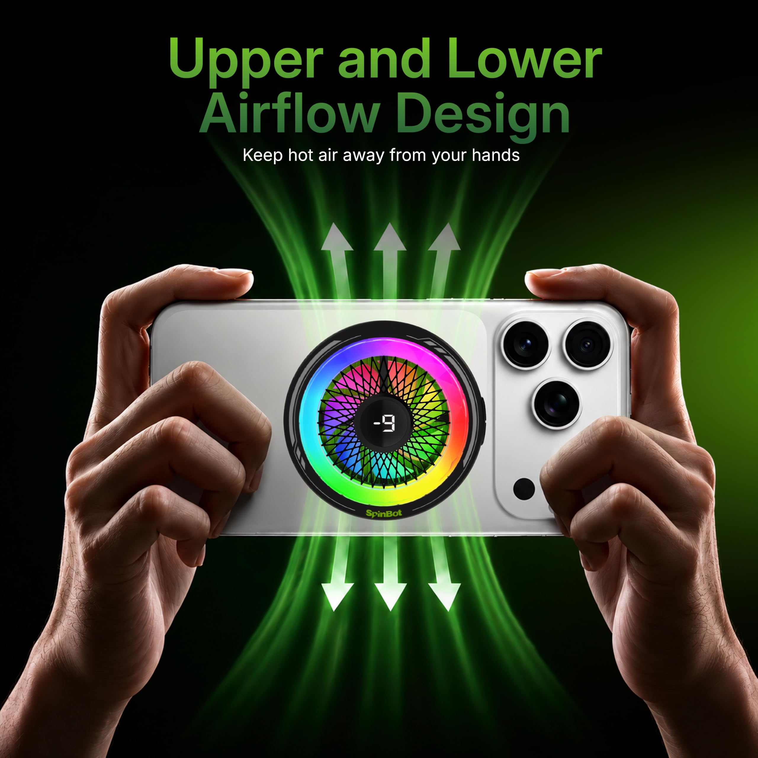 SpinBot IceDot Mag V2 Charge Magnetic Phone Cooler for Gaming | 20W Semiconductor Cooling | Pass-Through Charging | 5 Cooling Modes | Overclock Mode | RGB Temperature Display — Amazon image 5