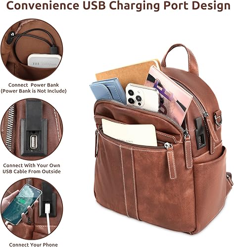 Miniatura 4 de Mochila para mujer, de piel sintética, para mujer, trabajo, oficina, viajes, universidad, estudiantes, escuela, con puerto de carga USB, bolsa de