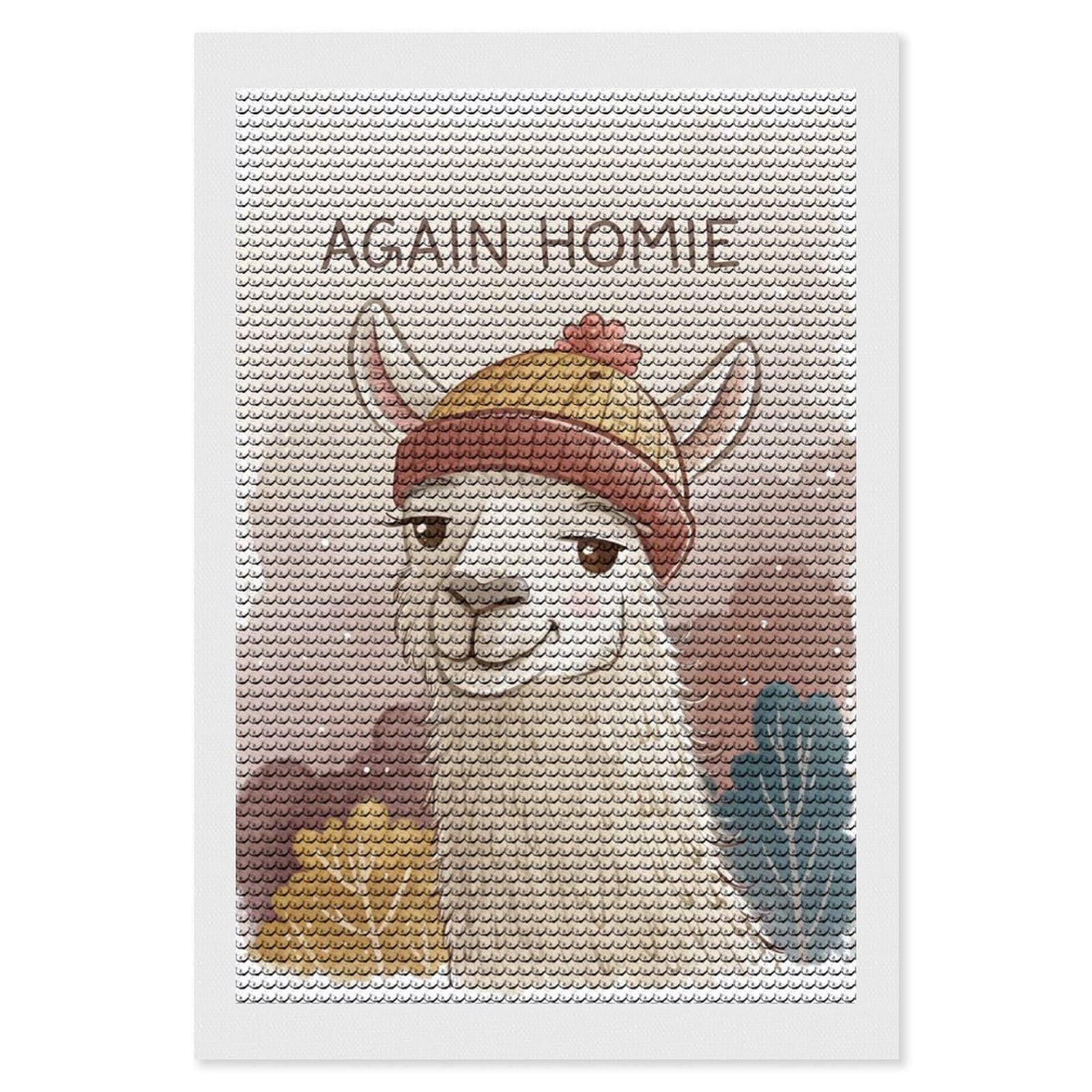 Junmoney Llama Wearing A Beanie Diamond Art Canvas 8"x12", Easy Handmade Project, Complete Accessories, Bedroom Decor, Birthday Gift