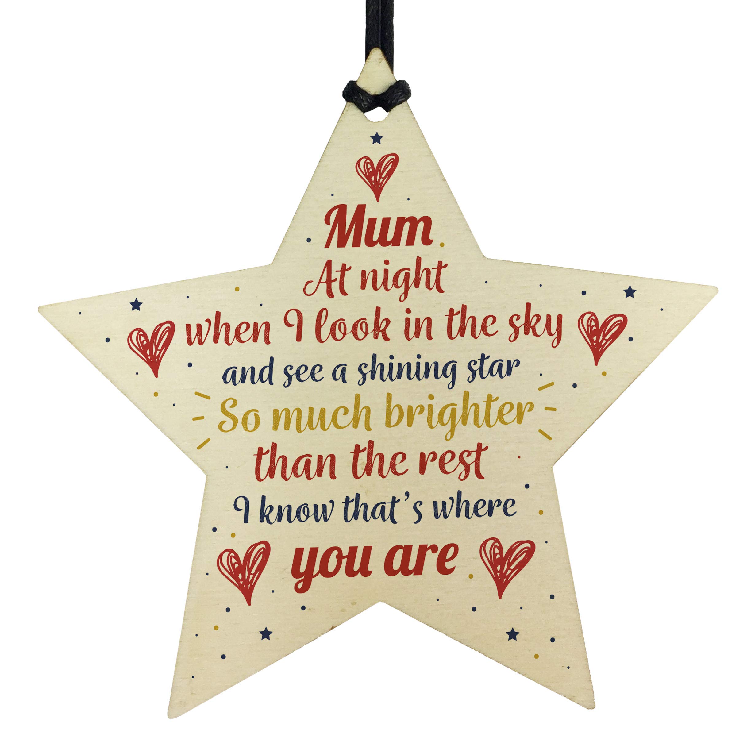 Red Ocean Wooden Star Christmas Tree Bauble Memorial Mum Gift Rememberance Hanging Plaque Sign Family Friendship