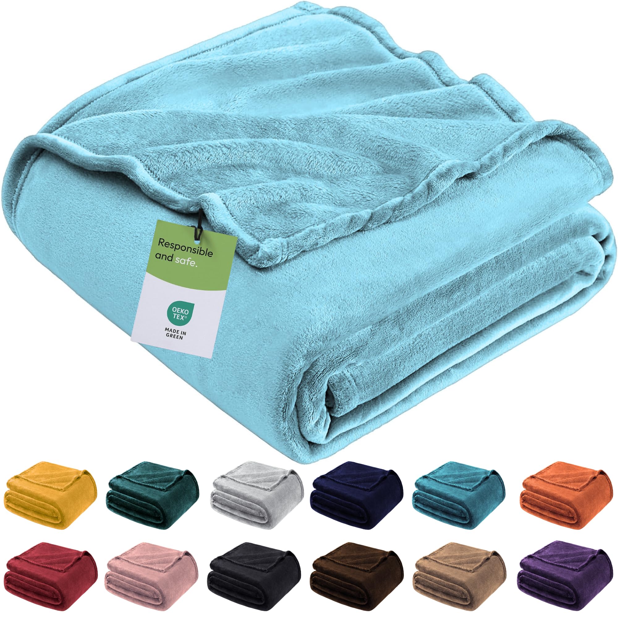 BedLooms Bed Throw Fleece Blanket Light Blue Double Fluffy Blankets