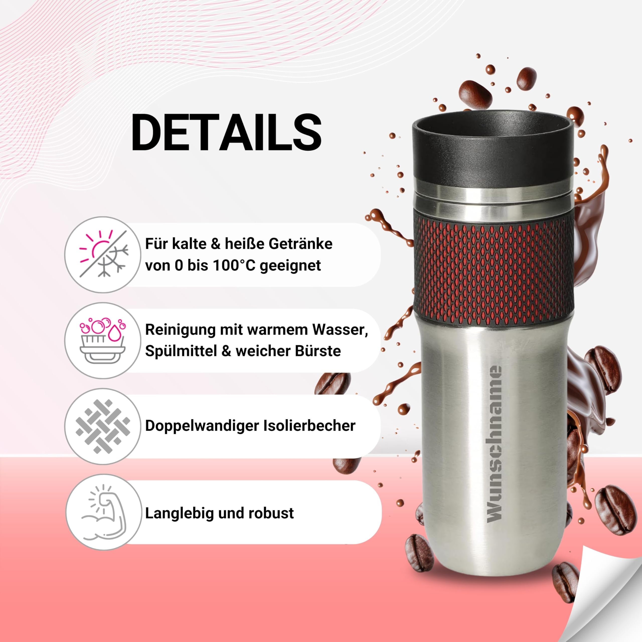 Tazza termica in acciaio inox personalizzata, a prova di perdite e a doppia parete, regalo di Natale per uomini, donne e colleghi, tazza da caffè da 280 ml, con incisione a scelta, colore rosso