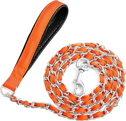 Miniatura 9 de Correa de Cadena para Perro a Prueba de Mordeduras, Correa de Cadena de Metal y Cuerda de Nylon para Perro con Mango Acolchado, Correas Resistente