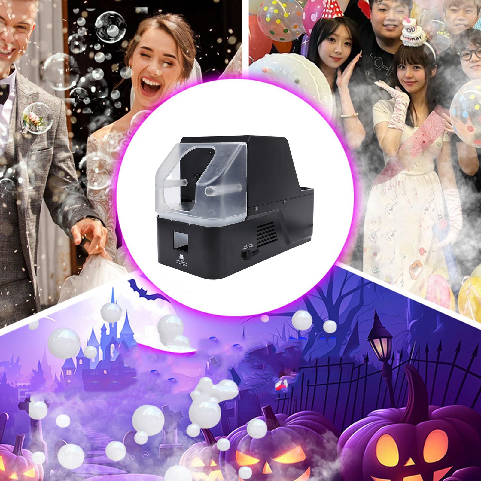 Denash Máquina de Burbujas de Niebla, Máquina de Burbujas y Humo 3 en 1 con Control Remoto, Potente Creador de Efectos de Fiesta para Eventos de Bodas (BLACK)