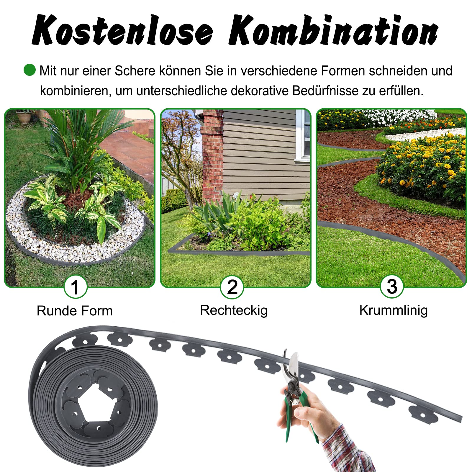 Velway Flexibele Gazonrand, Kunststof, Lengte 20 M, Hoogte 5 Cm, Met 60 Grondankers Zwart Perkbegrenzing Gazonbegrenzing Voor Tuin En Paden 3070702558