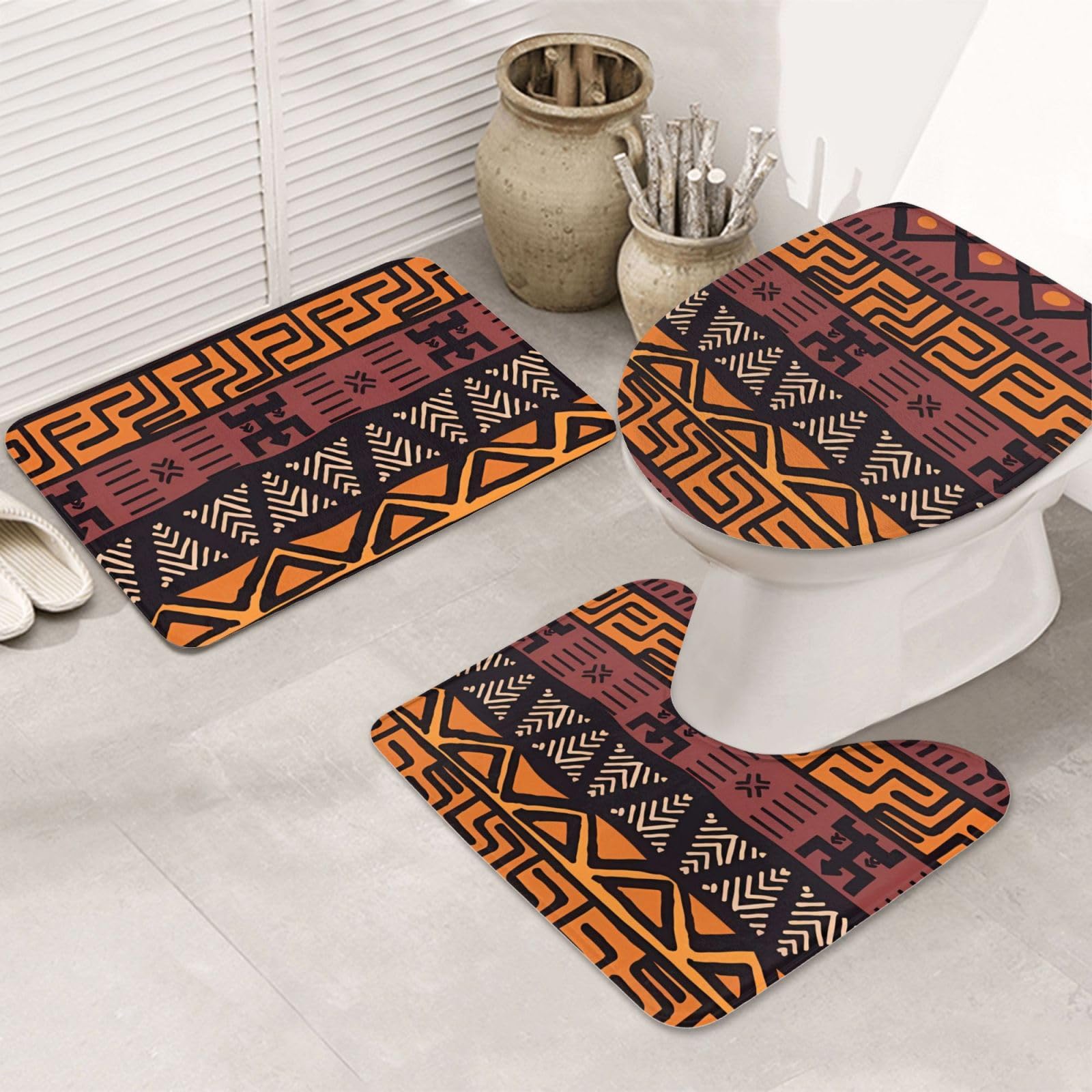 Tapis de bain africains antidérapant avec tapis contour WC en tissu doux