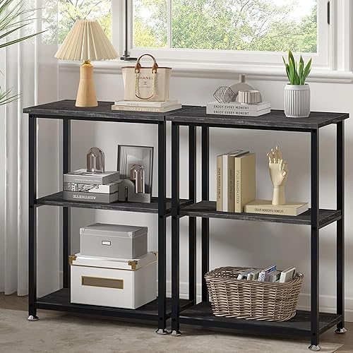 Miniatura 4 de VECELO Mesa auxiliar de extremo alto, mesita de noche de 30 pulgadas de altura con estante de almacenamiento de 3 niveles para sala de estar, Gris