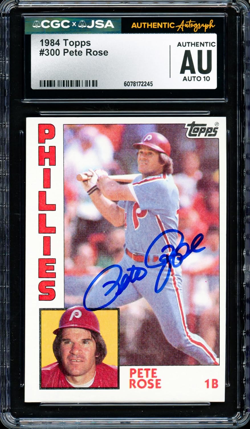 Pete Rose Autographed 1984 Topps Baseball Card #300 Auto Grade Gem Mint 10 CGC x JSA Stock #254372