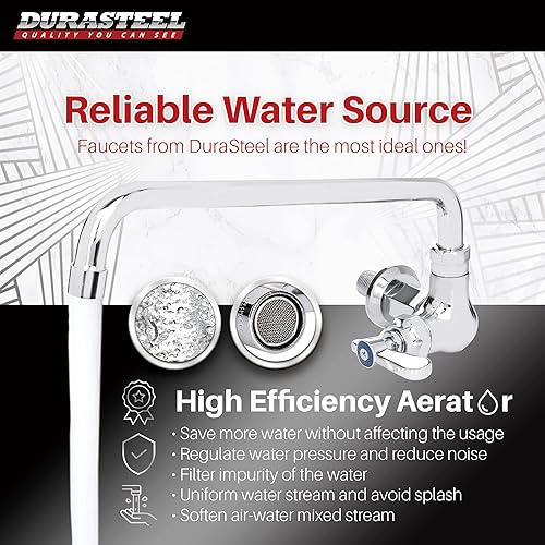 Miniatura 2 de DuraSteel Grifo de cocina comercial montado en la pared con boquilla giratoria de 14 pulgadas, cuerpo y mango de un solo orificio, latón construido