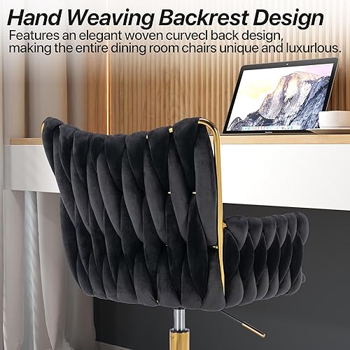 Miniatura 5 de KCC Moderno escritorio de oficina de terciopelo con respaldo tejido a mano, silla de maquillaje ajustable tapizada con reposabrazos y base de metal