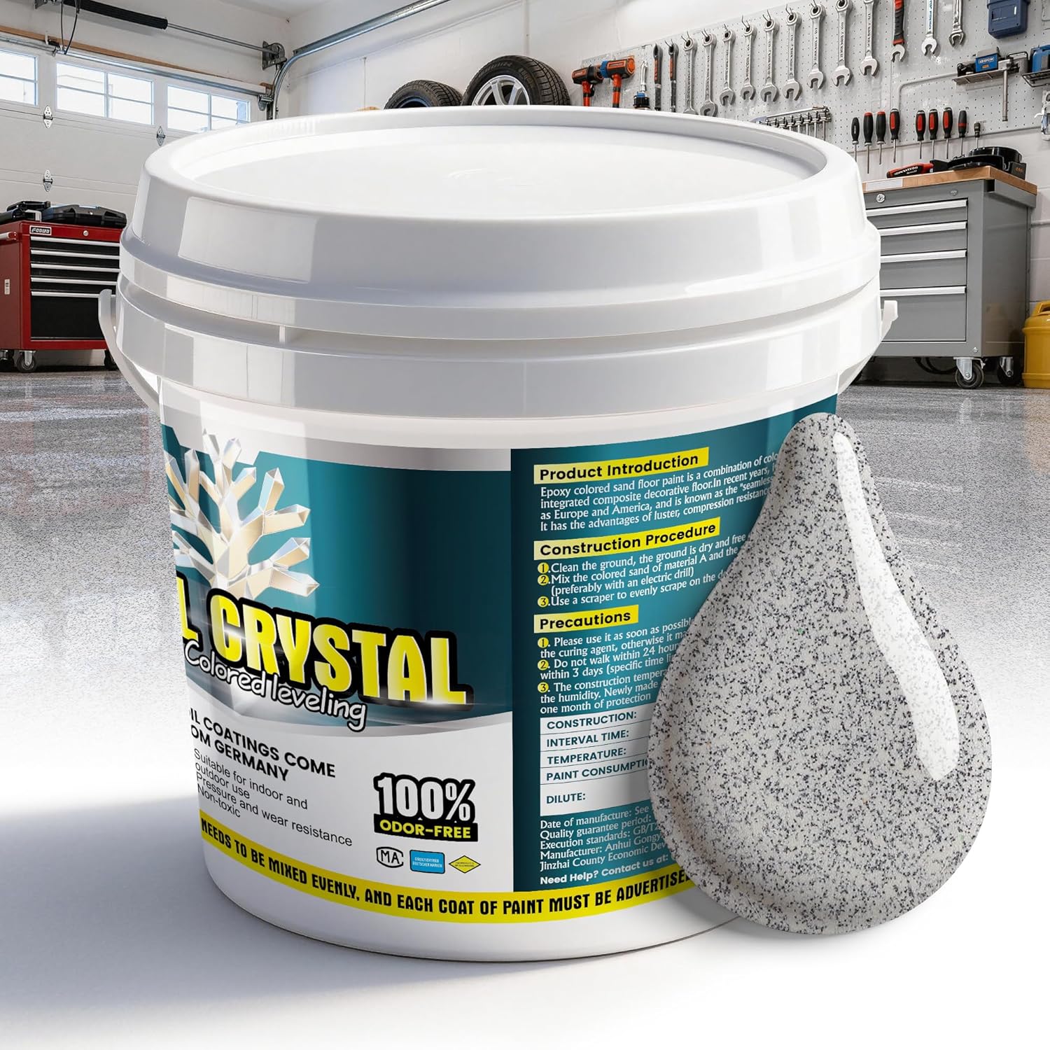 Epoxy Colored Sand Floor Paint–420 Fl Oz,Self-Leveling Epoxy High Gloss Coating,Easy Pour & Roll Application,Waterproof & Renew Garage,Basement,Patio,Porch,Outdoor With Concrete (Gray Granite, Net Content 20KG)