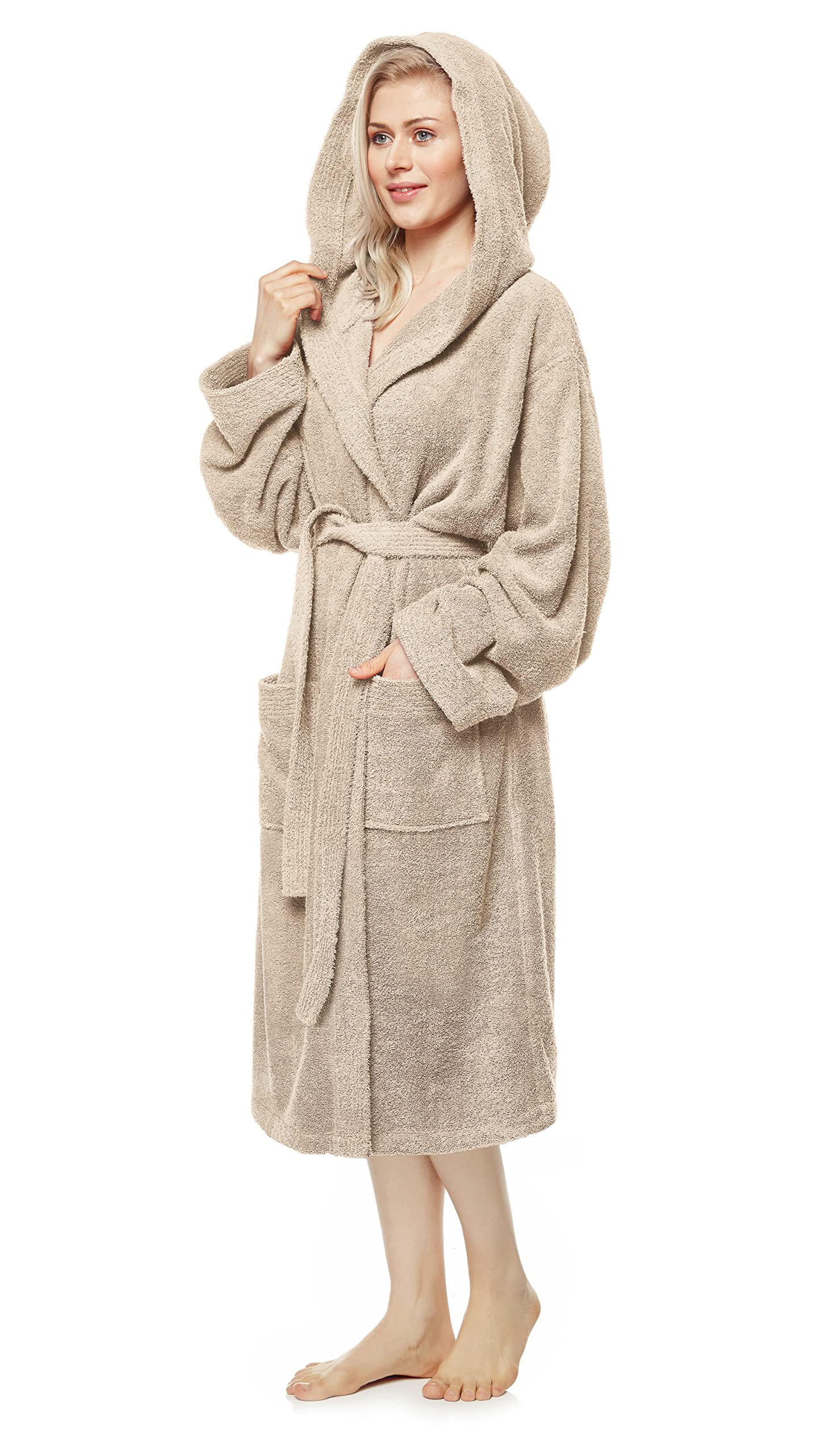 Arus Albornoz con capucha para mujer, longitud normal o extra largo, 100% tela de rizo de algodón (380 g/m²) certificado por OEKO-TEX®