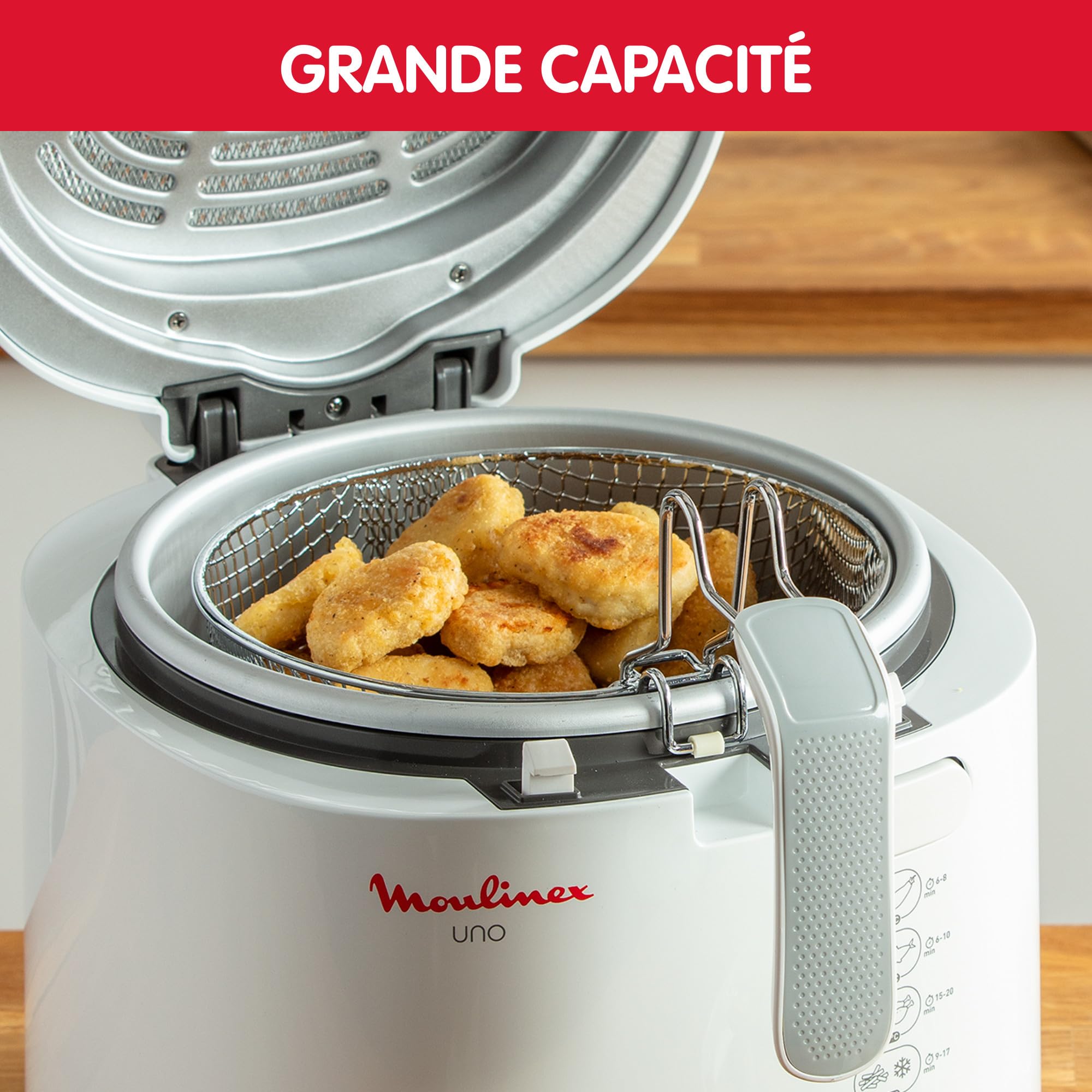Moulinex Friteuse électrique, capacité de 1kg, 4personnes, friteuse compacte, rangement facile, position d’égouttage pour diminuer la quantité d’huile, hublot de contrôle, AF203110