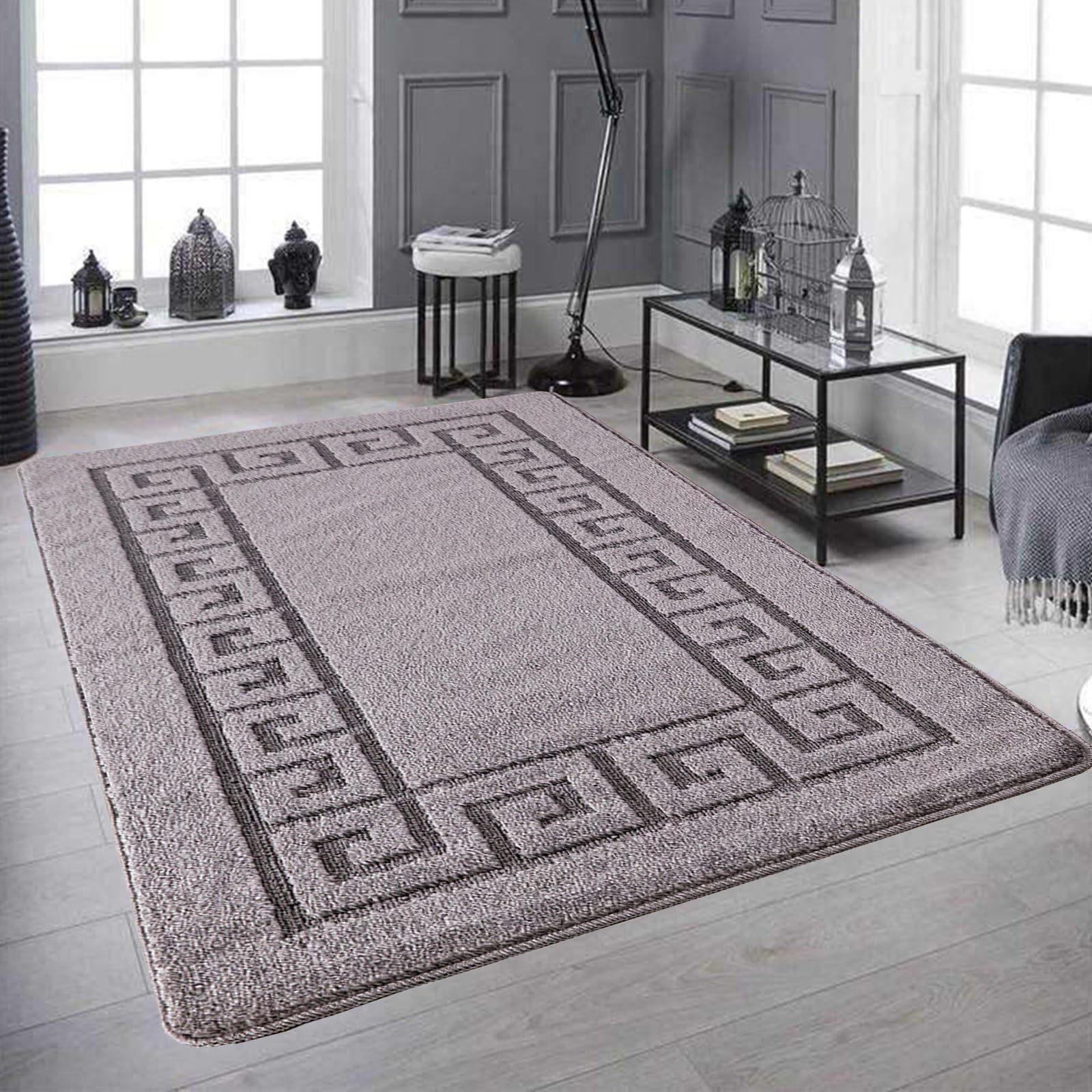 renoazul® Non Slip Large Area Rug for Living Room, 160 x 230 cm Thin Washable Gel Backed Carpet for Indoor Bedroom Office 5 ft 3 in by 7 ft 6.5 in (Gel Back Rocco Rug - Dark Grey) — image 1