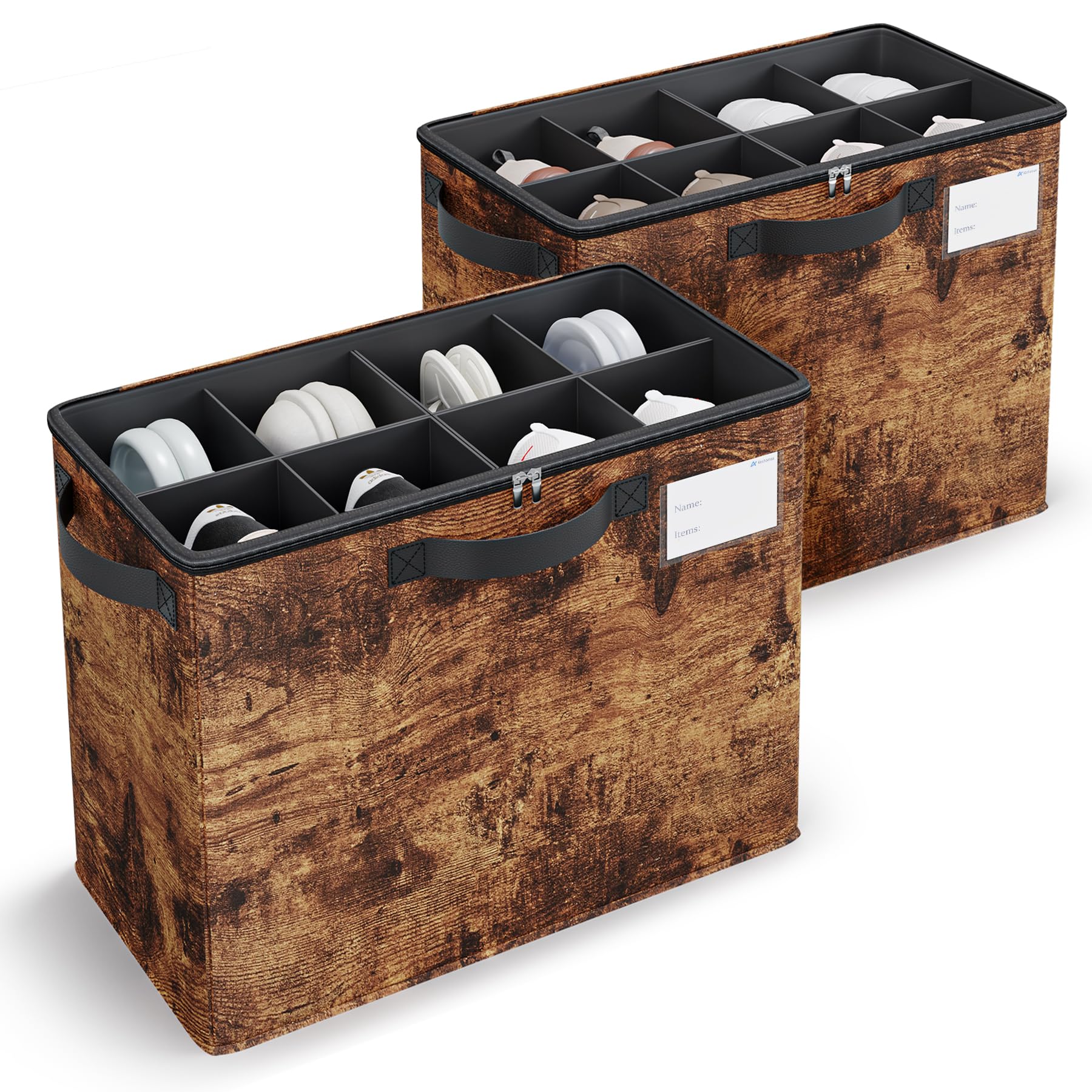 Varhomax Shoe Organizer Box 2 Pack for Closet,Small Fabric Shoe Storage Bin with Adjustable Dividers & Clear Cover, Saving Space Sneakers & Sandals Containers for Entryway, Cubby