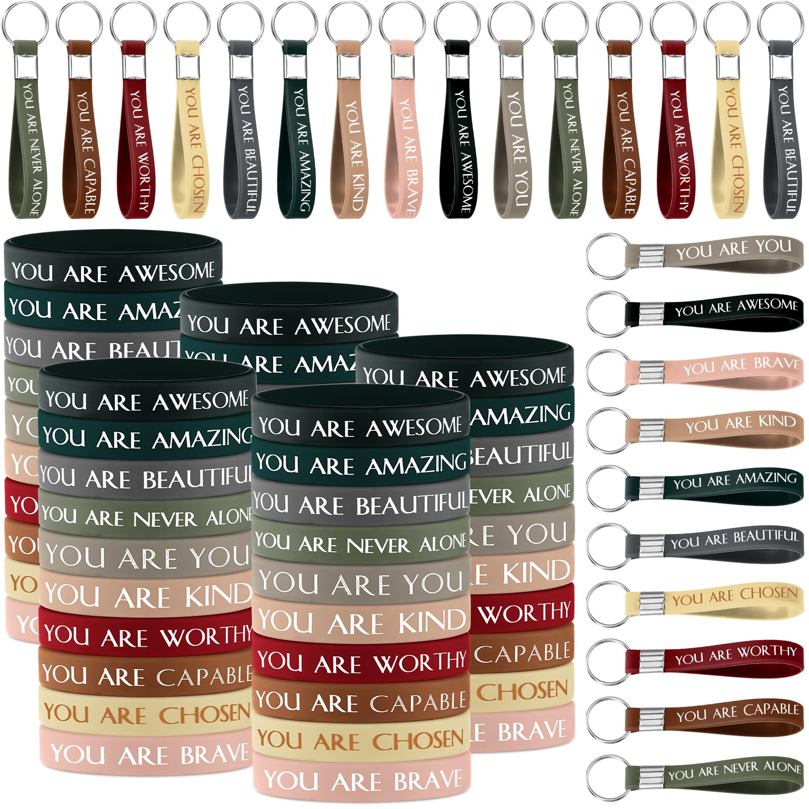 Sratte 120 Pcs Motivational Wristbands Valentines Gifts Inspirational Keychains Appreciation Gift for Employee Volunteer