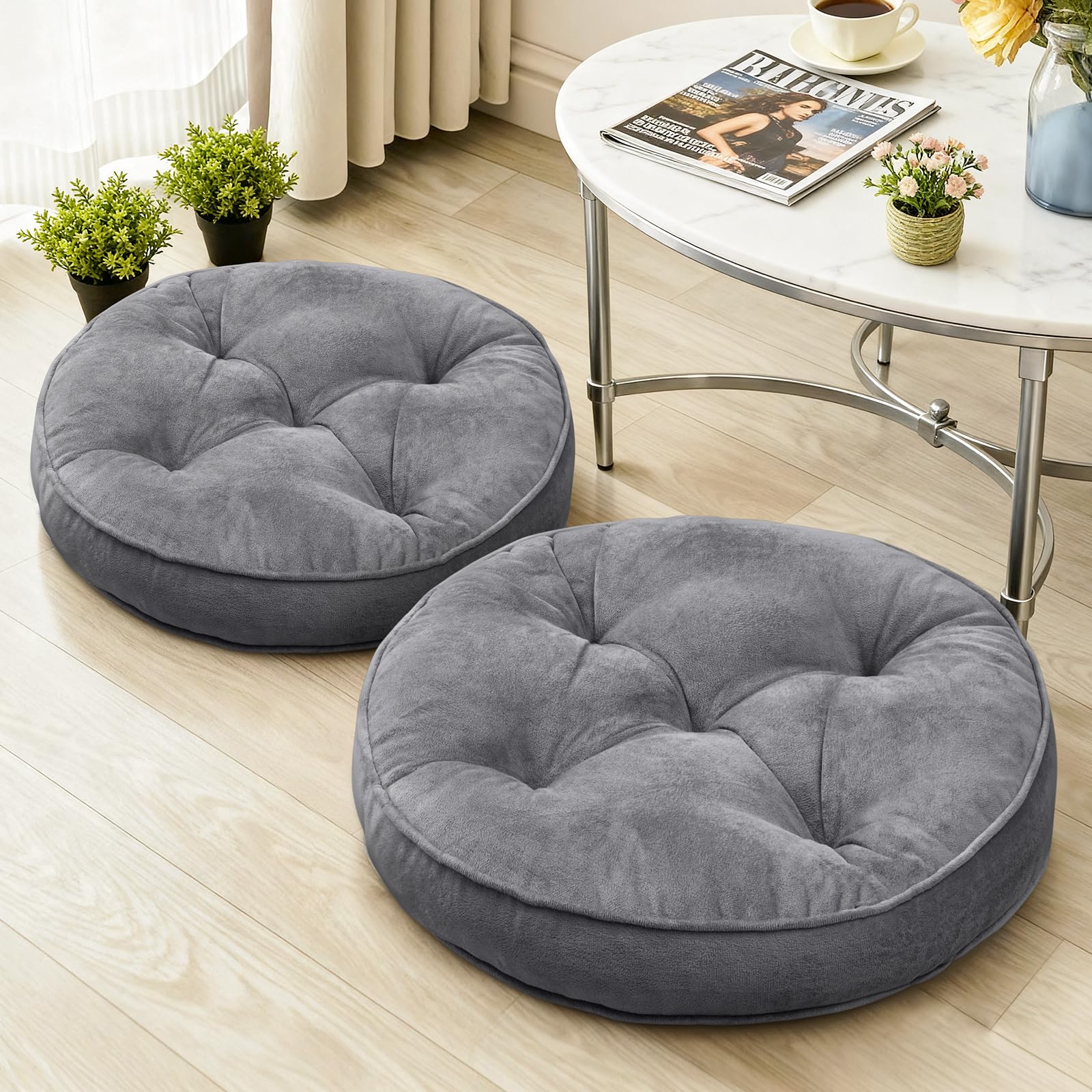 Photo 1 of 1 MIDDLE ONE Floor Pillow Set of 2, Memory Foam Meditation Cushion, Floor Cushions for Adults Sitting, Large Round Seat Cushions for Yoga, Living Room, 20x20 Inch (Round | Grey)
