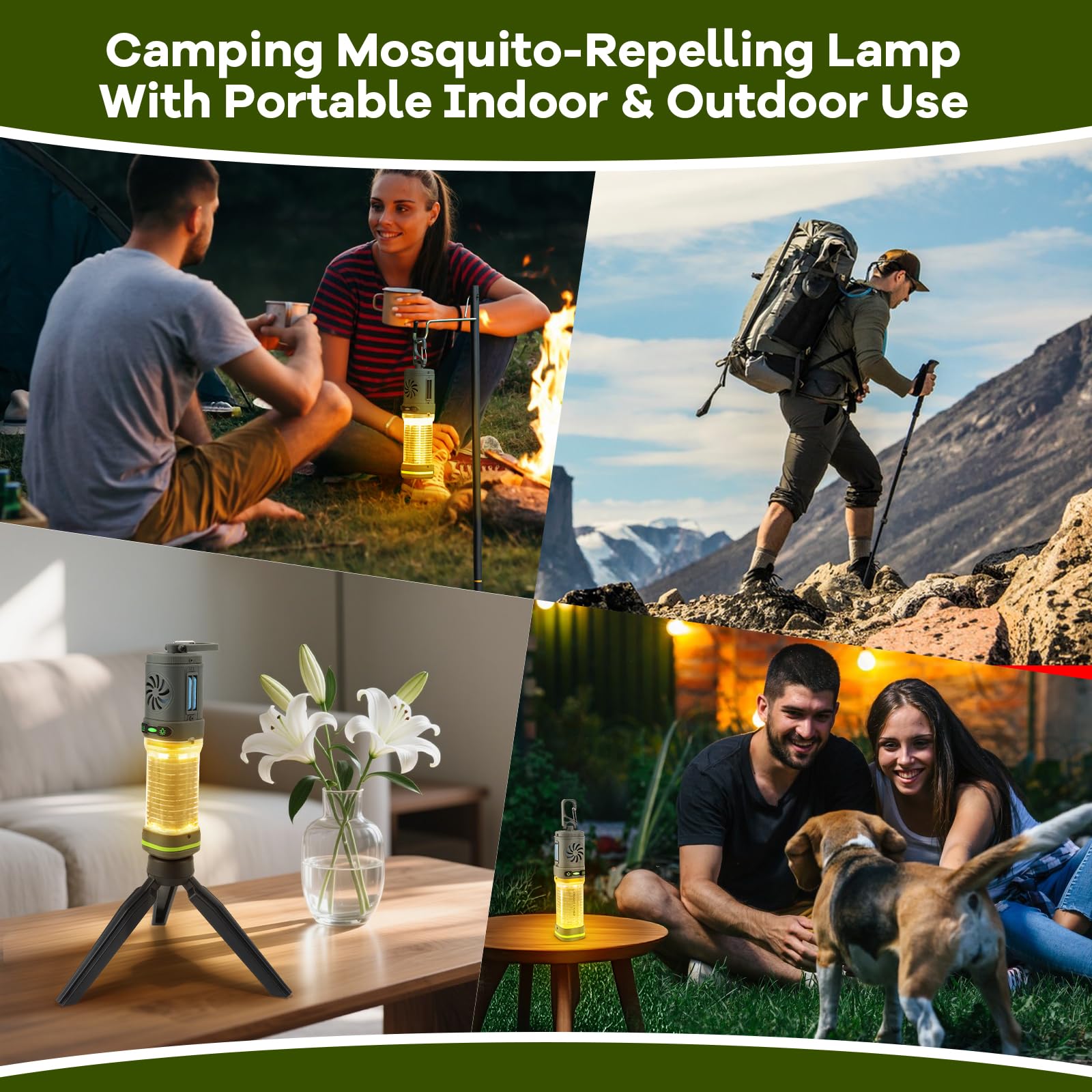 Joellfuner Elektrisches Tragbarer Mückenschutz, Mückenabwehr Camping mit 50-400 lm Campinglampe, Mückenschutzmittel mit 4800mAh Wiederaufladbarer Akku für Outdoor Patio Travel Backpacker (4800mAh)