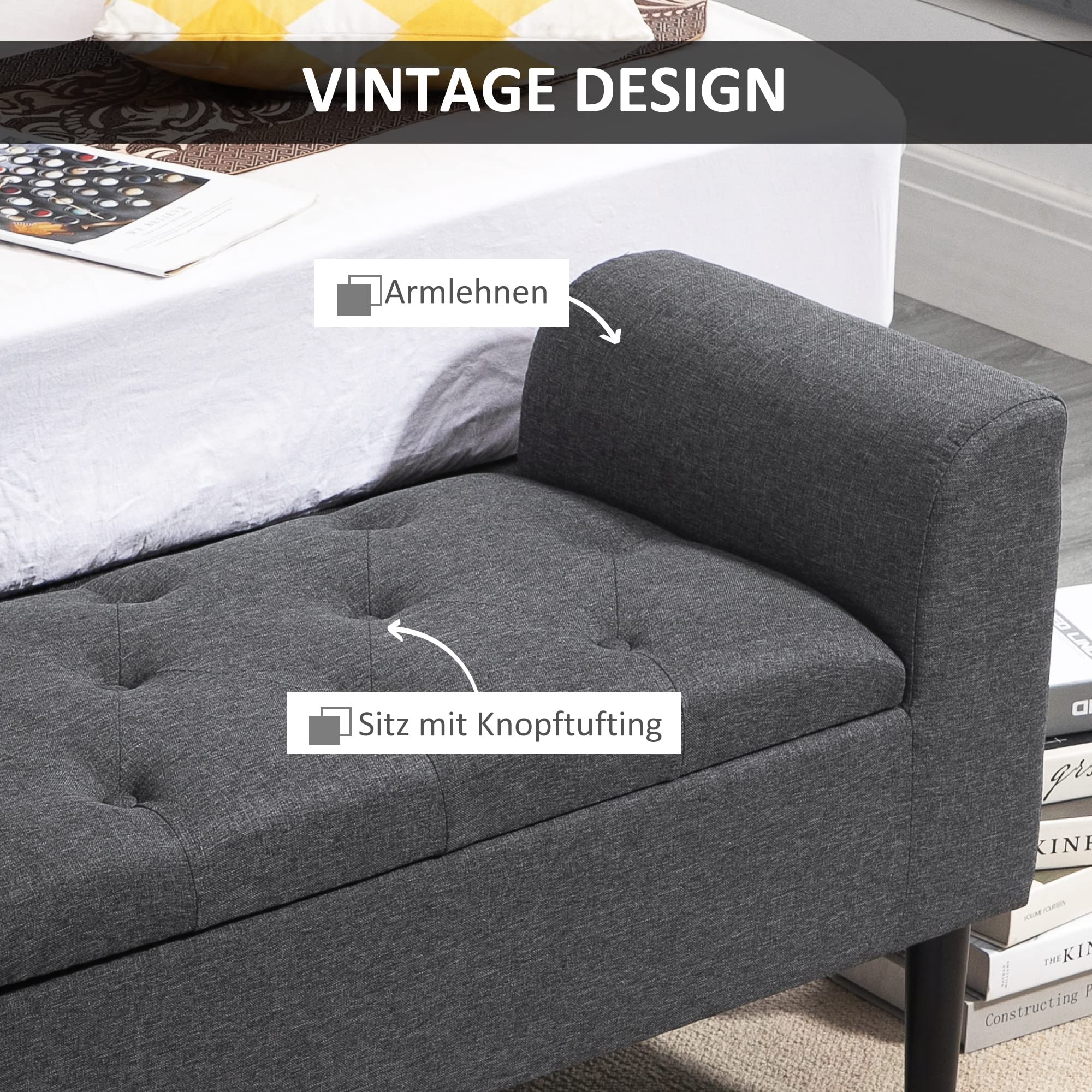 HOMCOM driezitsbank, gestoffeerde sofa met opbergruimte, kussens