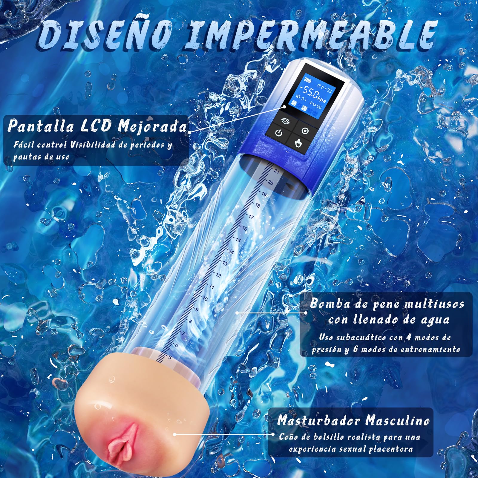 Bomba de Pene Juguete Sexual para Hombres - Bomba de Vacío Juguetes Eróticos para Pareja Sexuales Masturbádores Masculino para Alargador de Pene, 3D Textura de Bolsillo Coño con Anillos para el Polla