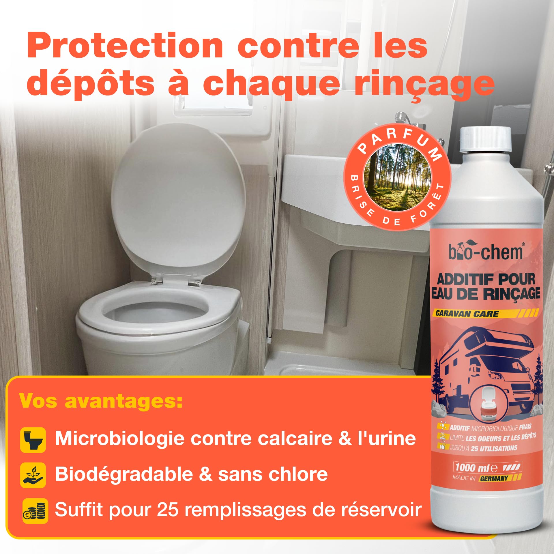 Bio-Chem - Kits d'additifs hygiéniques pour Le Camping - Additifs microbiologiques pour Toilettes de Camping - Liquide sanitaire, additif pour Eau de rinçage, Grises, réservoir d'eau Propre
