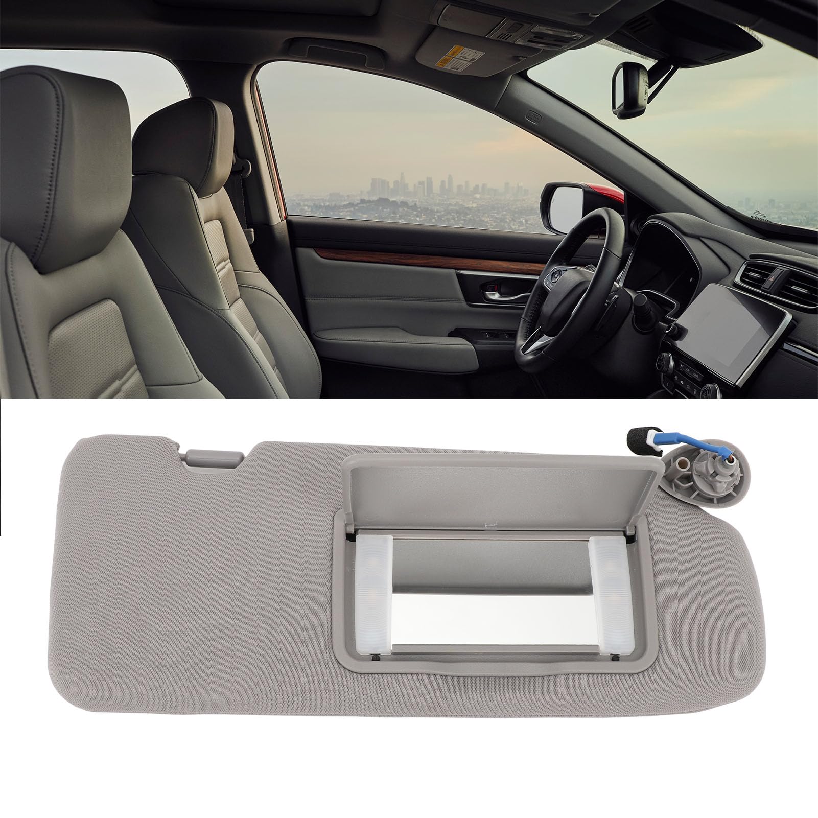 Replacement Sun Visor With Mirror For Honda CR-V 2017-2022 - Right Side Gray ABS Faux Leather - View #4