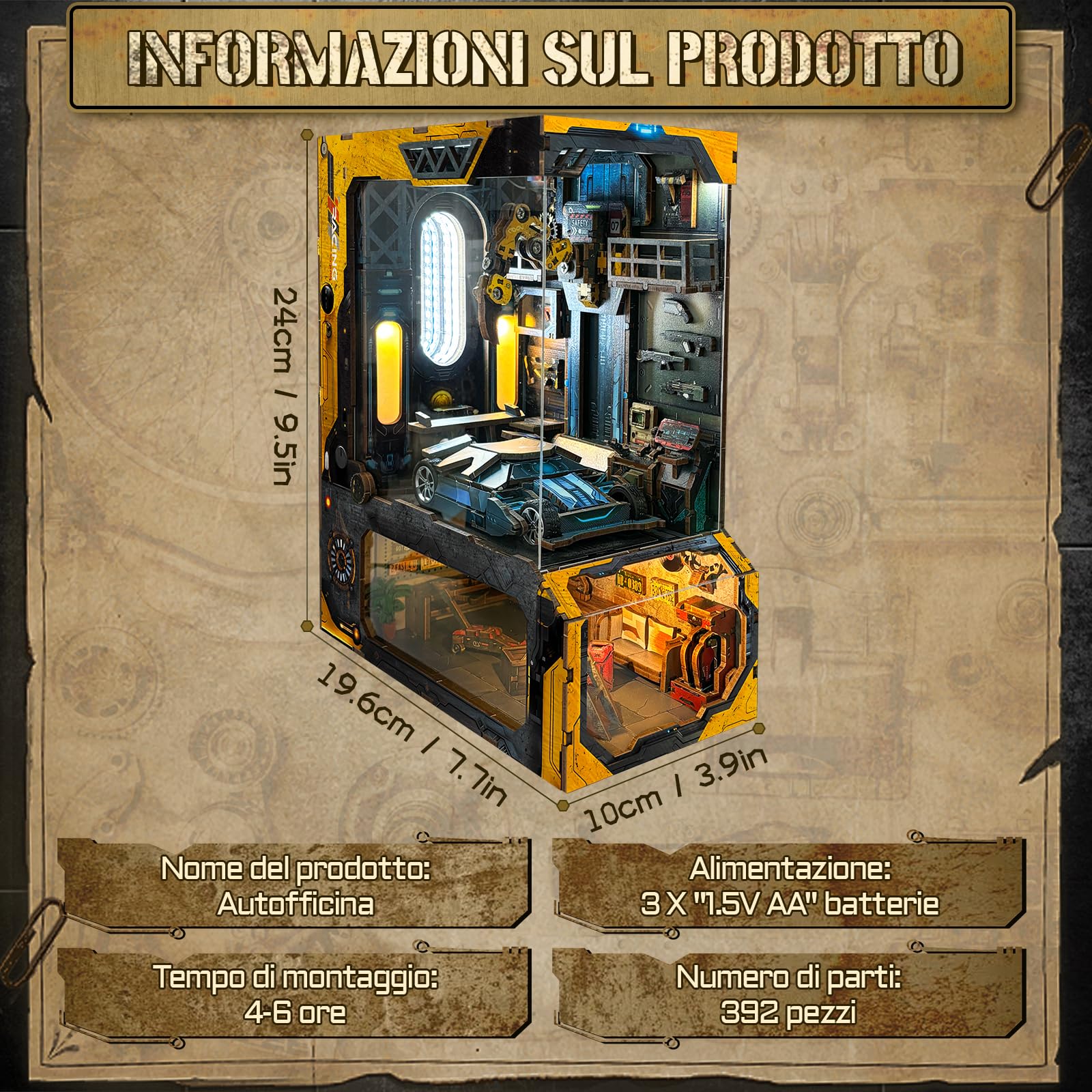 BuzzoXerex DIY Book Nook, Fermalibri in Legno 3D con Copertura Antipolvere, DIY Miniature Kit con Luce LED Manuale per Arredare le Librerie e fare Regali Creativi (Art déco)