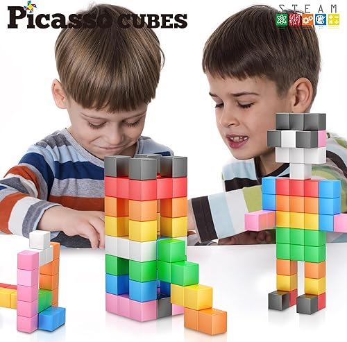 Miniatura 4 de PicassoTiles Bloques de construcción de cubos magnéticos, 54 piezas de 1.2 pulgadas de 1.2 in, cubos magnéticos, juguete de construcción, juguetes