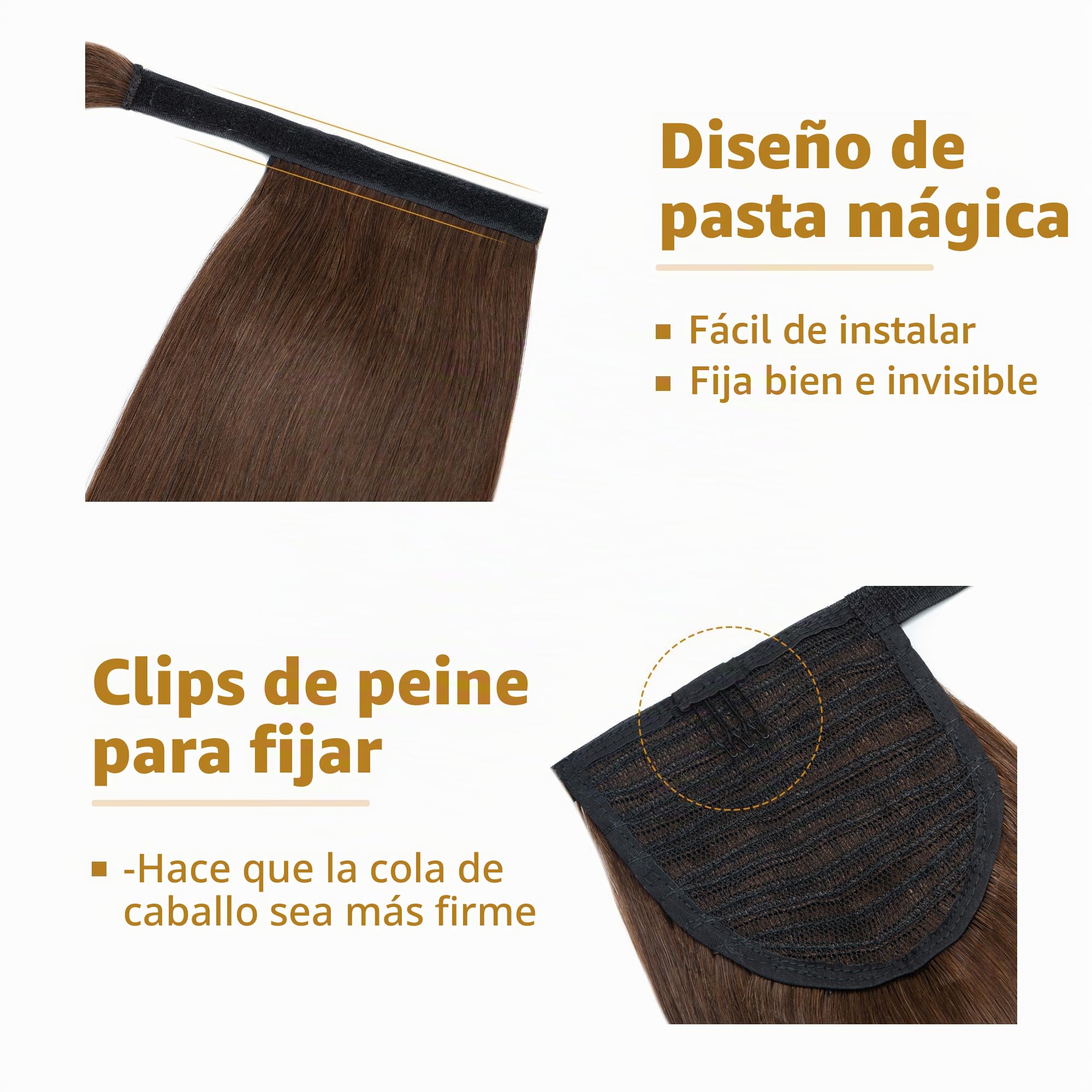 50cm Coleta Postiza Pelo Natural Clip #4 Marrón Medio (95g)