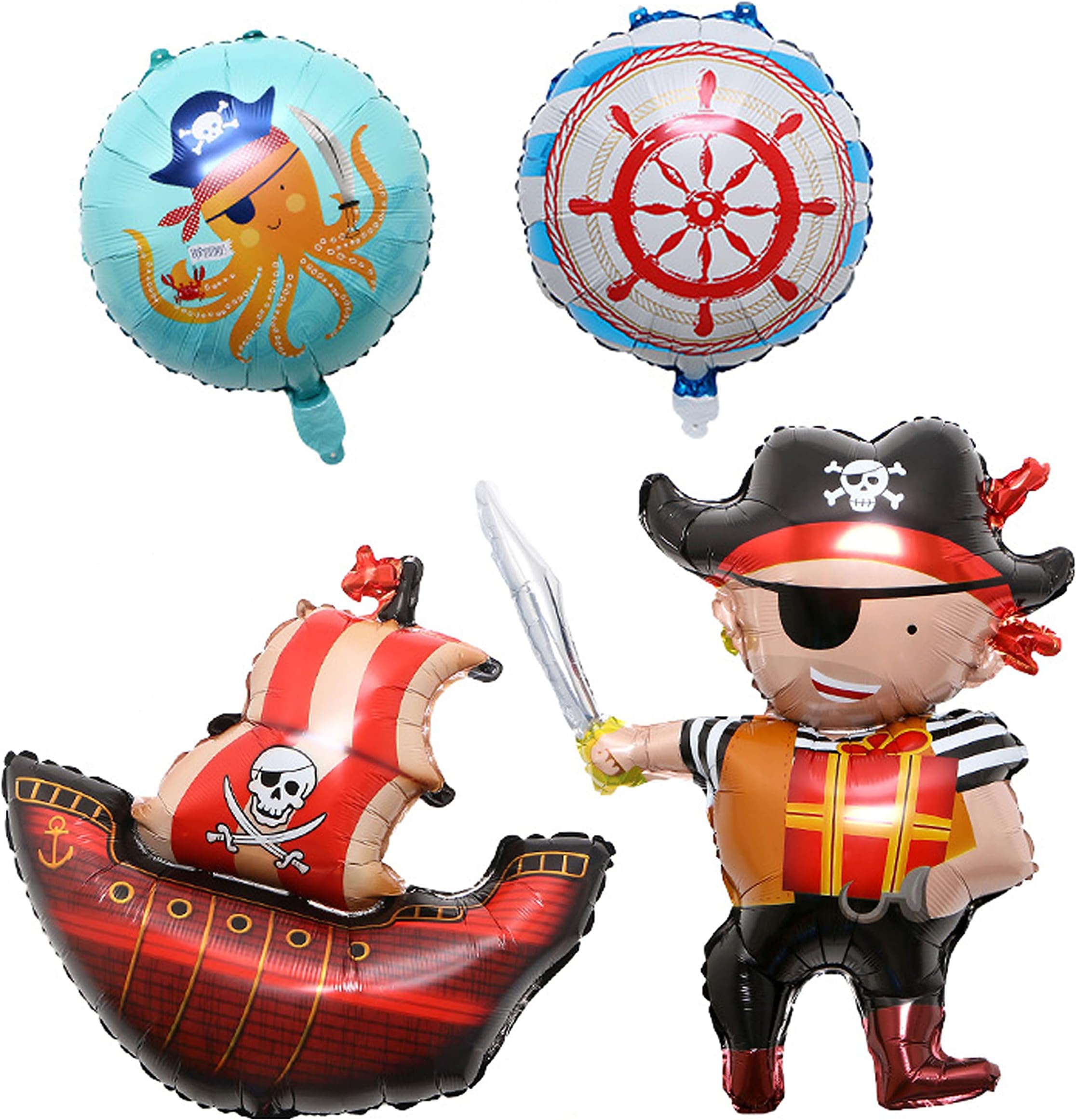 4Pcs Giant Ocean Pirates Boat Helium Balloons for Kids Birthday Party Decoration Gift