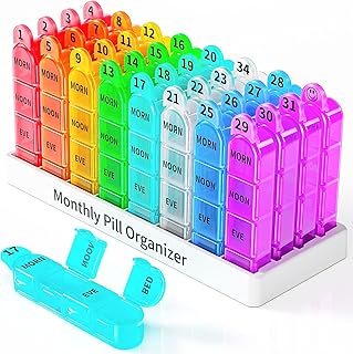 Monthly Pill Organizer 4 Times a Day,Odaro 30 Day Pill Organizer,Monthly Pill Box 4 Times a Day Organizer,Portable Pill Case Organizer,Medicine Organizer for Vitamins and Medication（Rainbow）