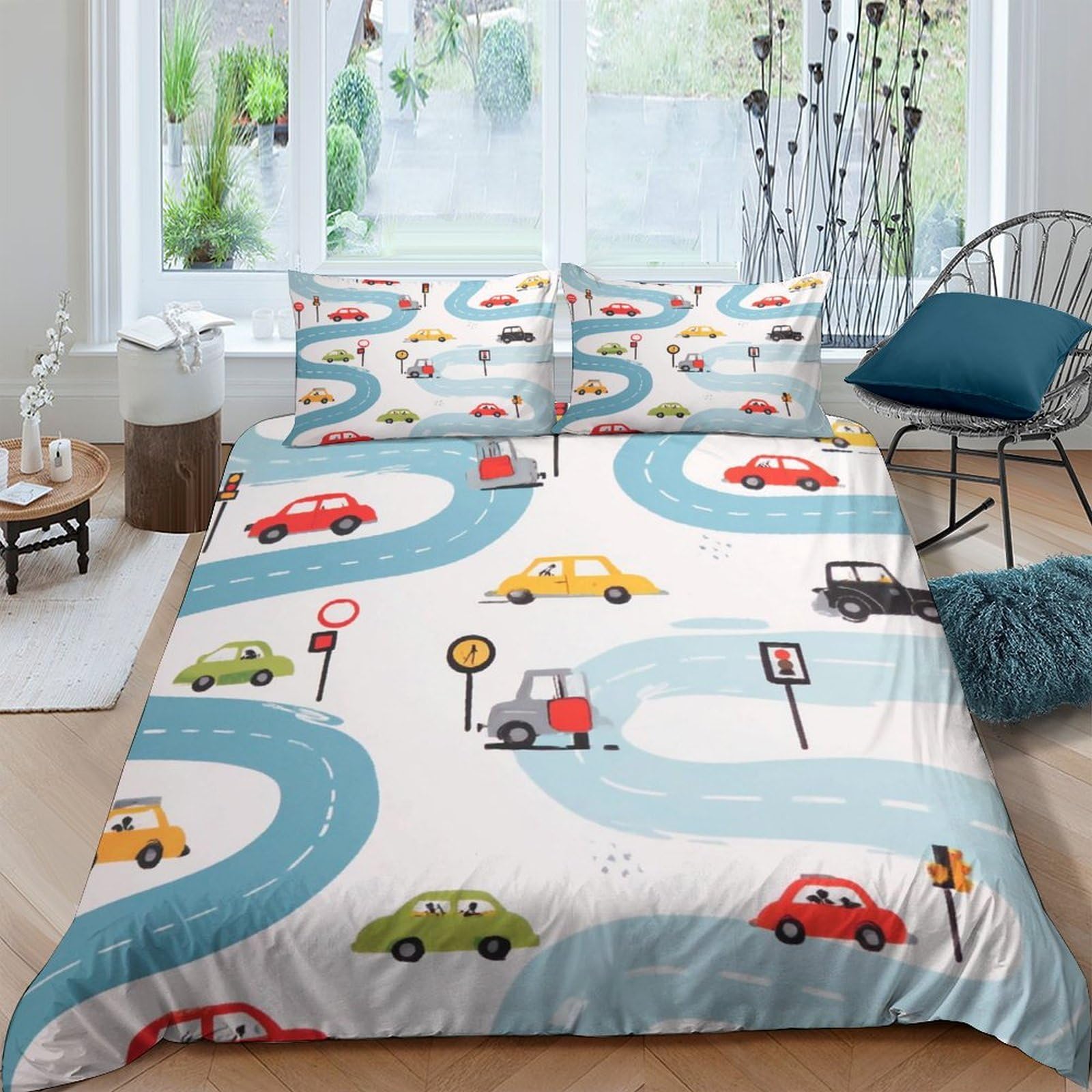 Ctjqhvkz Style-3 3D Printed Car Road Fitted Sheet Microfiber Soft Breathable Traffic Sign Bed Cover For Bedroom Guest Room Decor Protection Single（135X200cm）