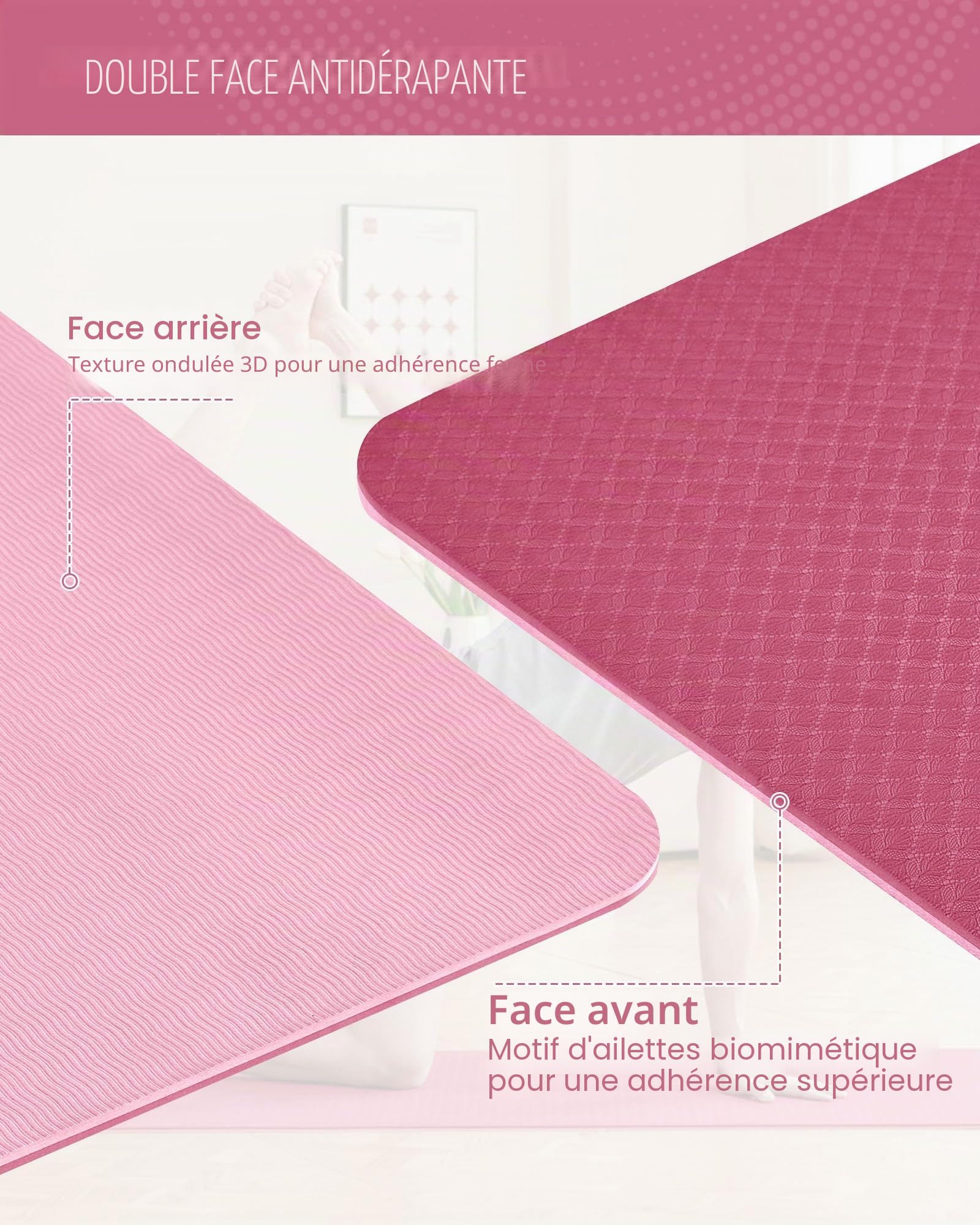 Good Nite Tapis de Yoga Antidérapant Fitness Pilates avec Sangle 183 x 61 x 0,6 cm