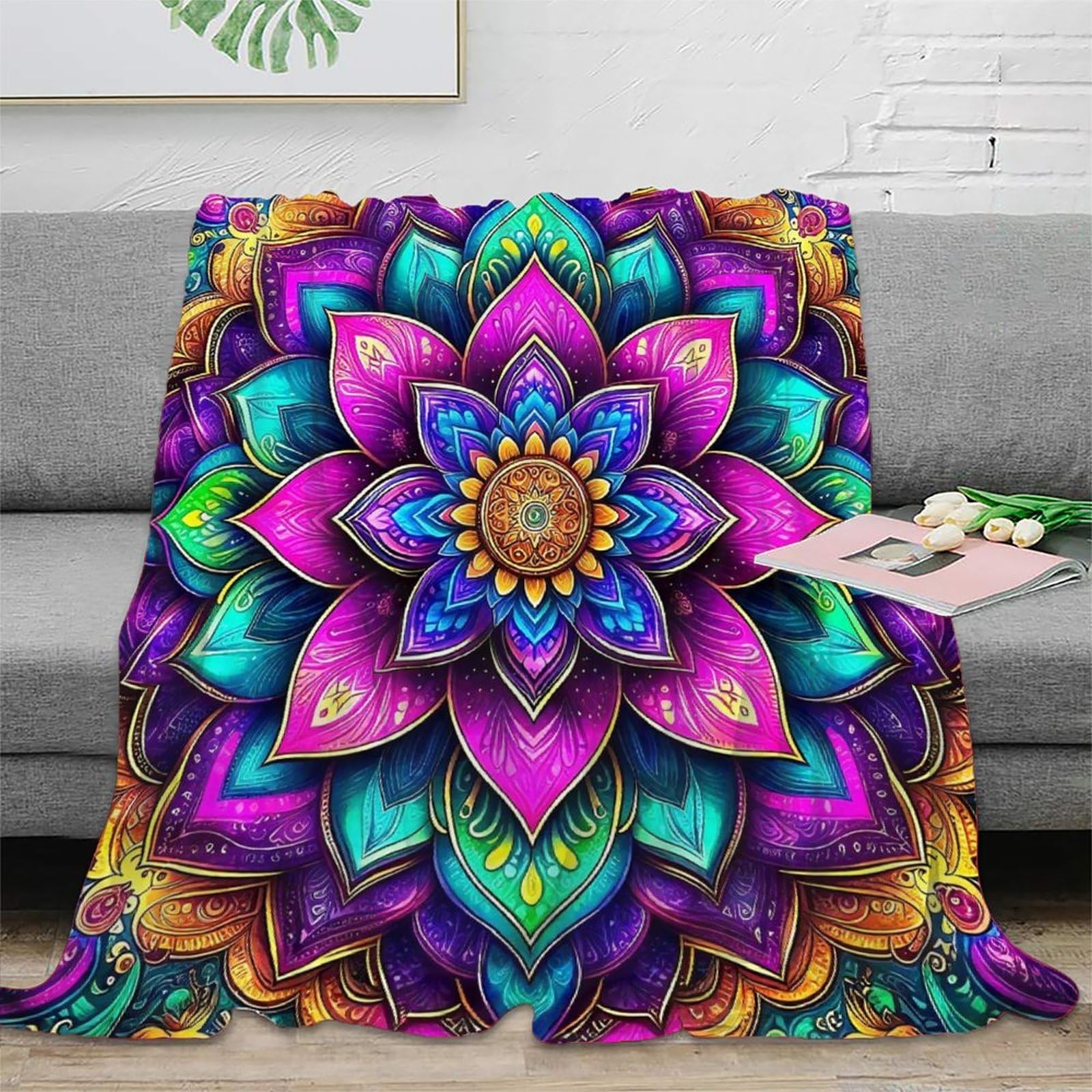 Couverture de lit chaude et moelleuse en microfibre imprimée mandala 3D