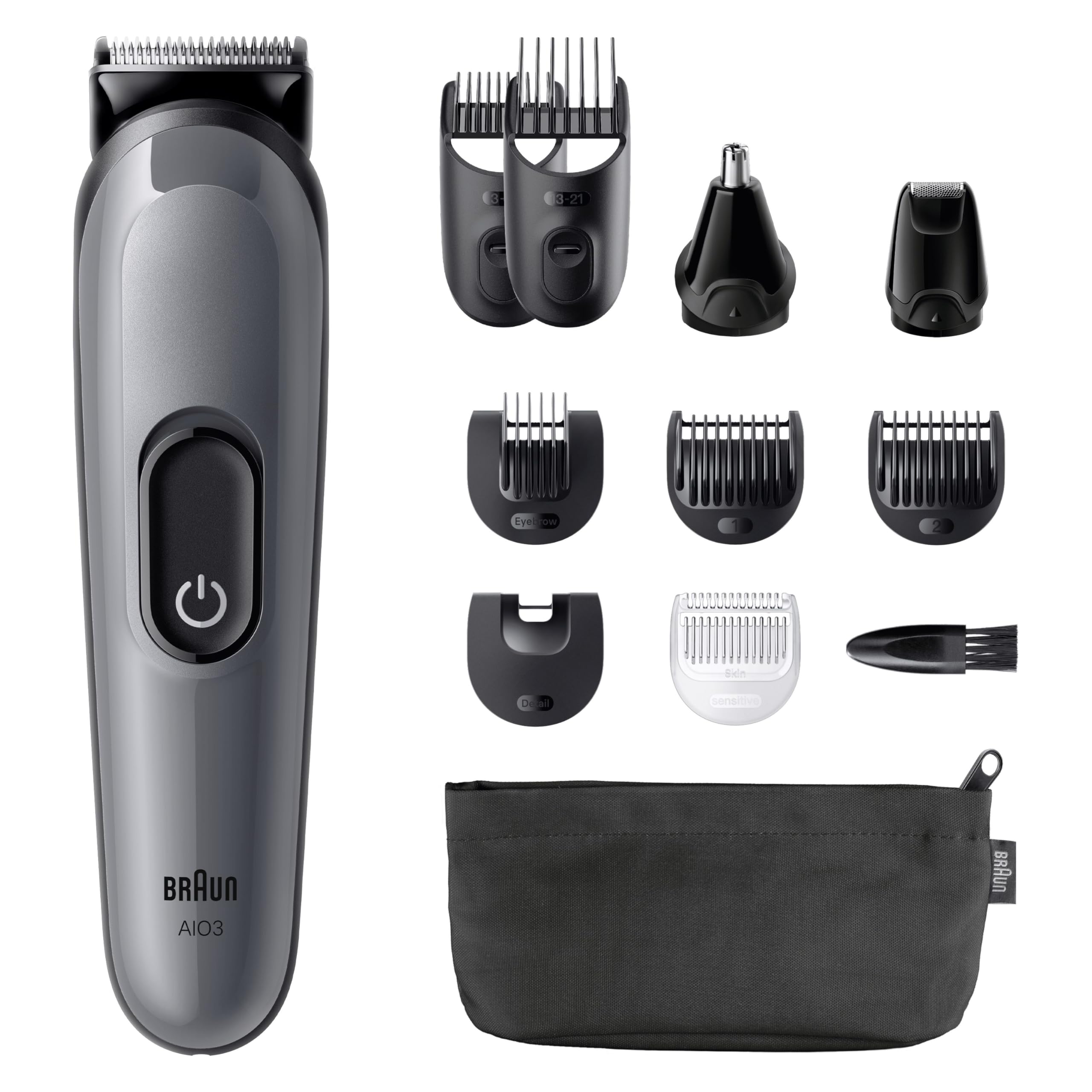 Braun Rasoio Elettrico Barba e Capelli Serie 3, Accessori, AIO3565, Grigio