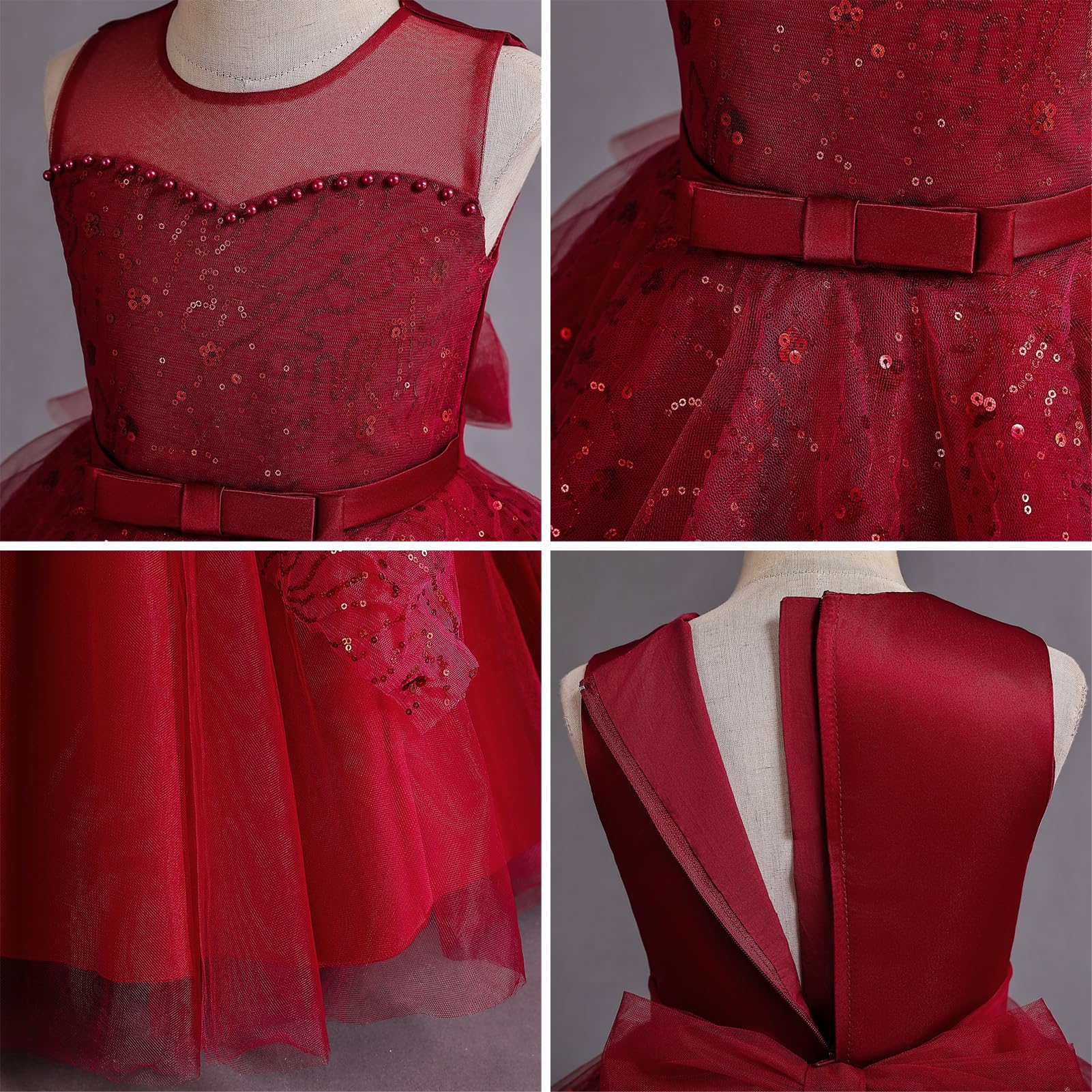 IWEMEK Bambino Ragazza Vestito Ceremonia Matrimonio Lungo Carnevale Tutu senza Maniche Abiti Battesimo Comunione di Compleanno Festa di Compleanno Abito da Sposa