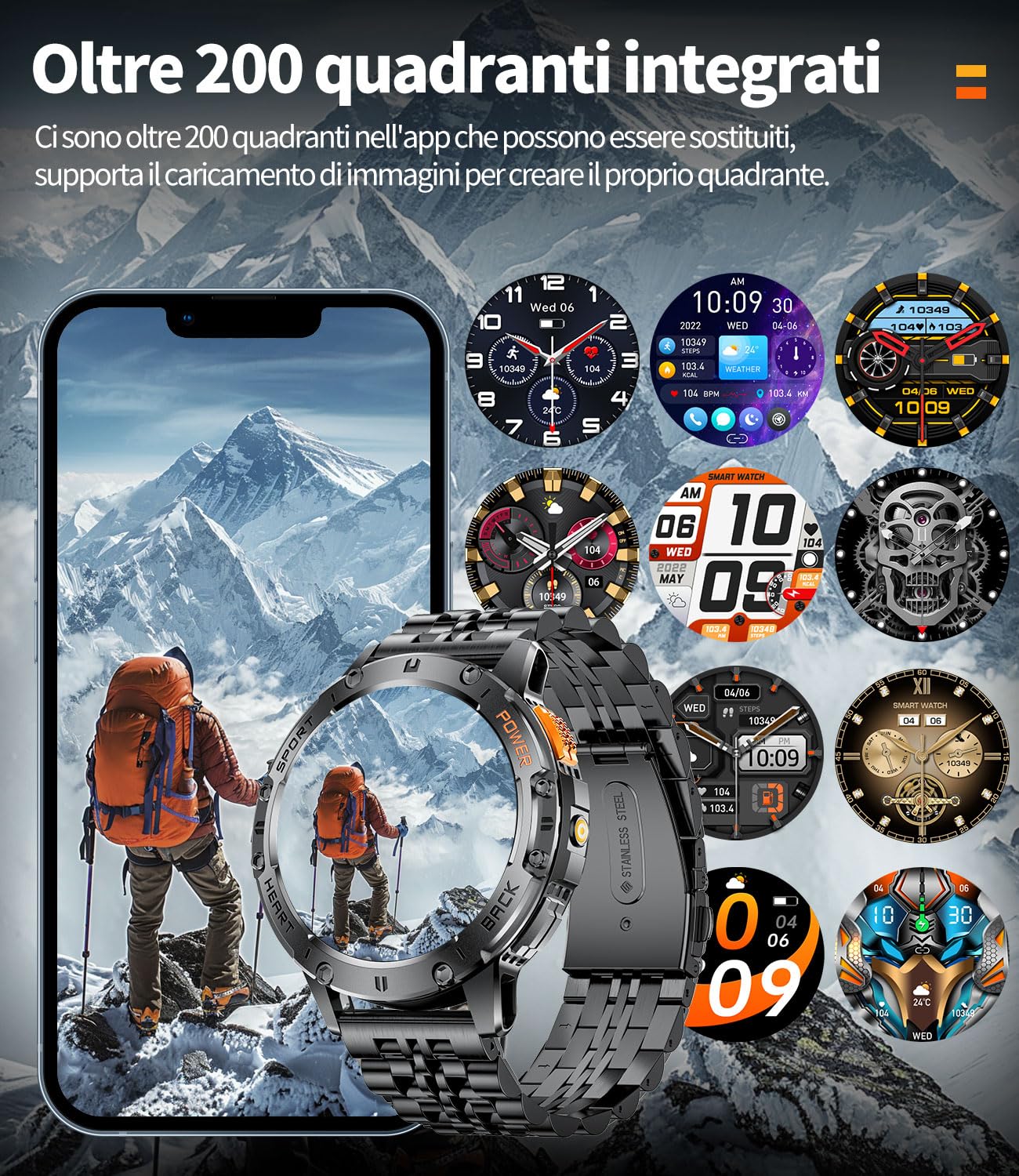 ESFOE Orologio Smartwatch Uomo con Torcia LED(3 Cinturini),1,43'' AMOLED Militari Smart Watch con impermeabile 5ATM,530 mAh Fitness Tracker Contapassi 120+ Modalità Sport robusto orologio con Chiamate