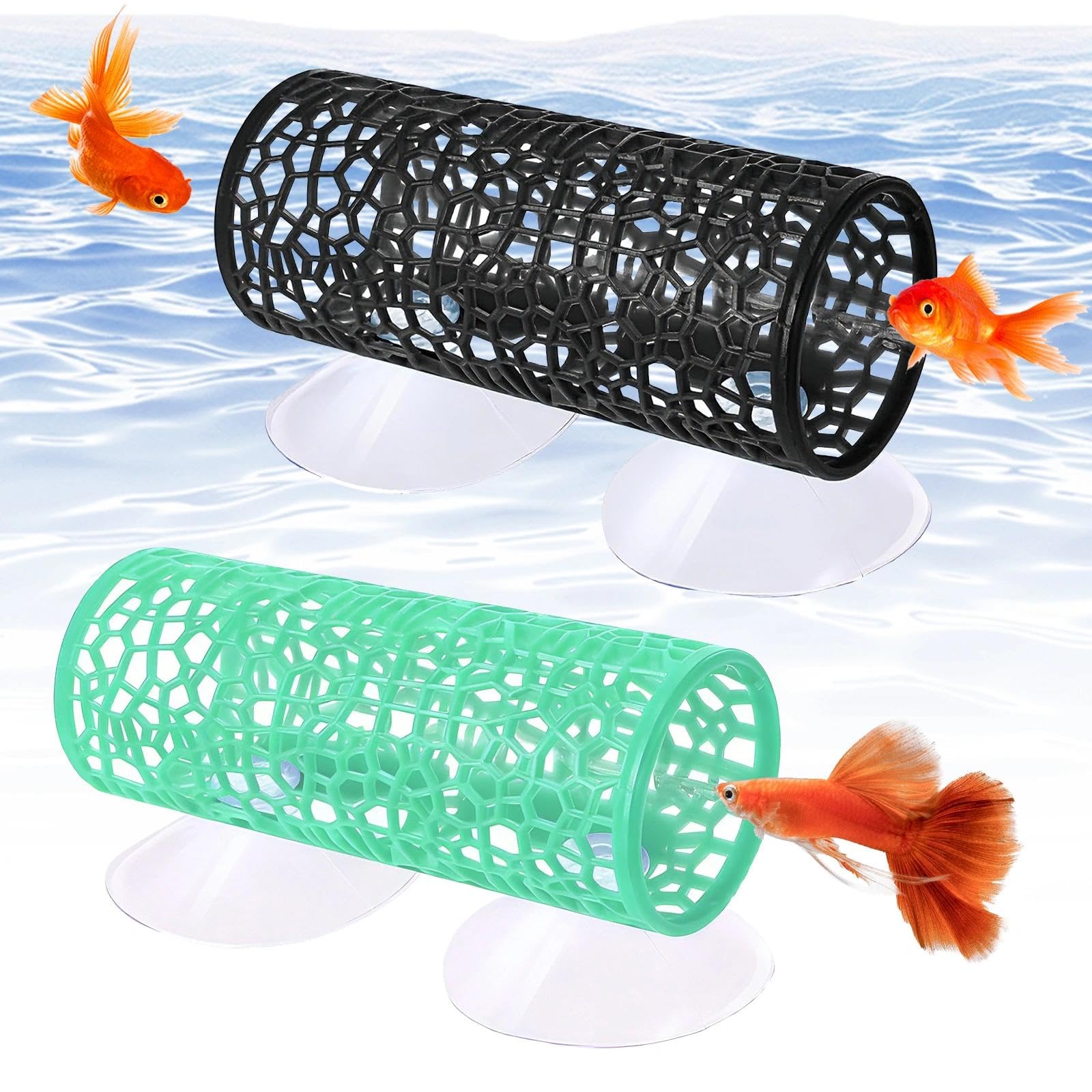 Betta Fish Tunnel Toys, 2 Pcs Small Hollow Cave Betta Tunnel with Suction Cups, Bettas Aquarium Decoration for Fishes Resting and Hideout Shrimp Breeding Fish Tank Accessories