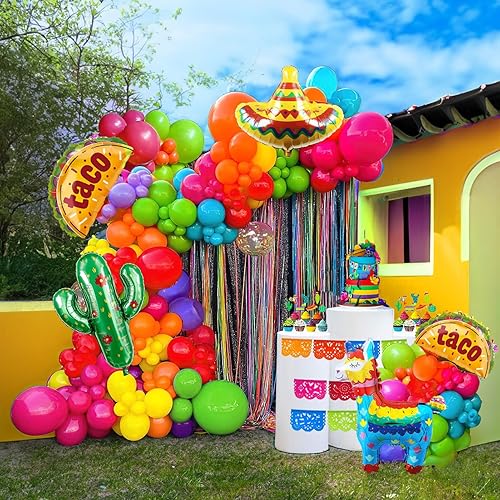 Miniatura 3 de Kit de guirnalda de globos de fiesta mexicana, 130 piezas de decoraciones mexicanas coloridas del Cinco de Mayo con globos de papel de aluminio de