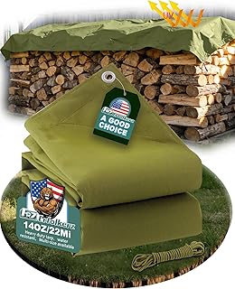 Canvas Tarp 6x8ft 22Mil Water-Resistant Tarps with Aluminum Grommets, 14OZ UV-Resistant Tarpaulin,Heavy-Duty Multi-Use Cloth Covers for Wood/Car/Roof/Boat/Camp/Canopy