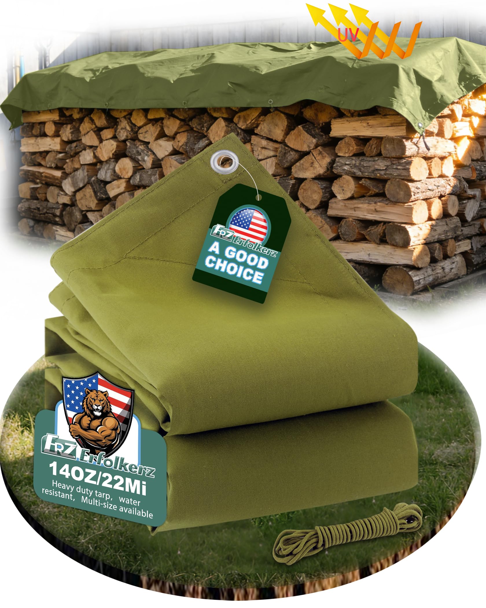 Erfolkerz 10x20ft/3.0x6.1m Canvas Tarpaulin 400g/㎡ Heavy Duty Canvas Tarps — image 1