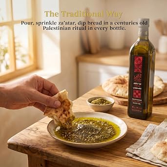 Al'Ard Palestinian Extra Virgin Olive Oil, 1L Cold Pressed Olive Oil from Palestine, Smooth Balanced Flavor, Premium EVOO, 33.8 Fl Oz Metal Tin
