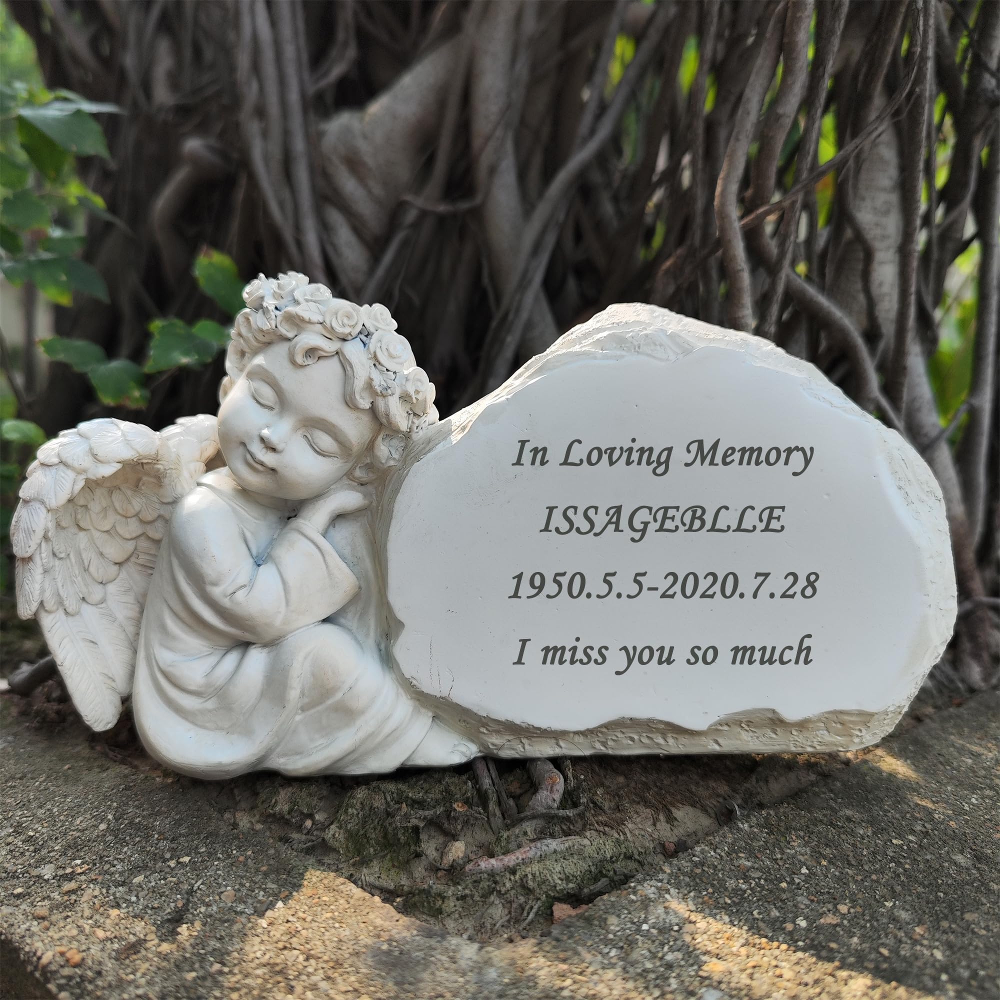 Generisch Memorial Garden Stones Angel Stones Engraved with Any Message - Personalisierte Gedenksteine Grabmarker Friedhofssteine Memorial Plaques mit Engelsstatue