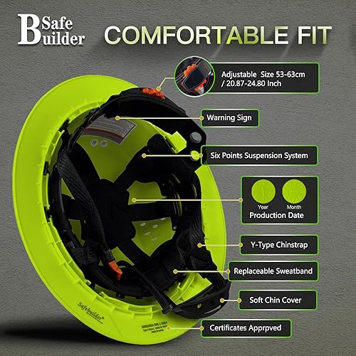 Vista 3 de G1 - Casco duro de construcción de ala completa para cabeza grande, casco de seguridad HDPE, ventilado, protección de cabeza de trabajo industrial