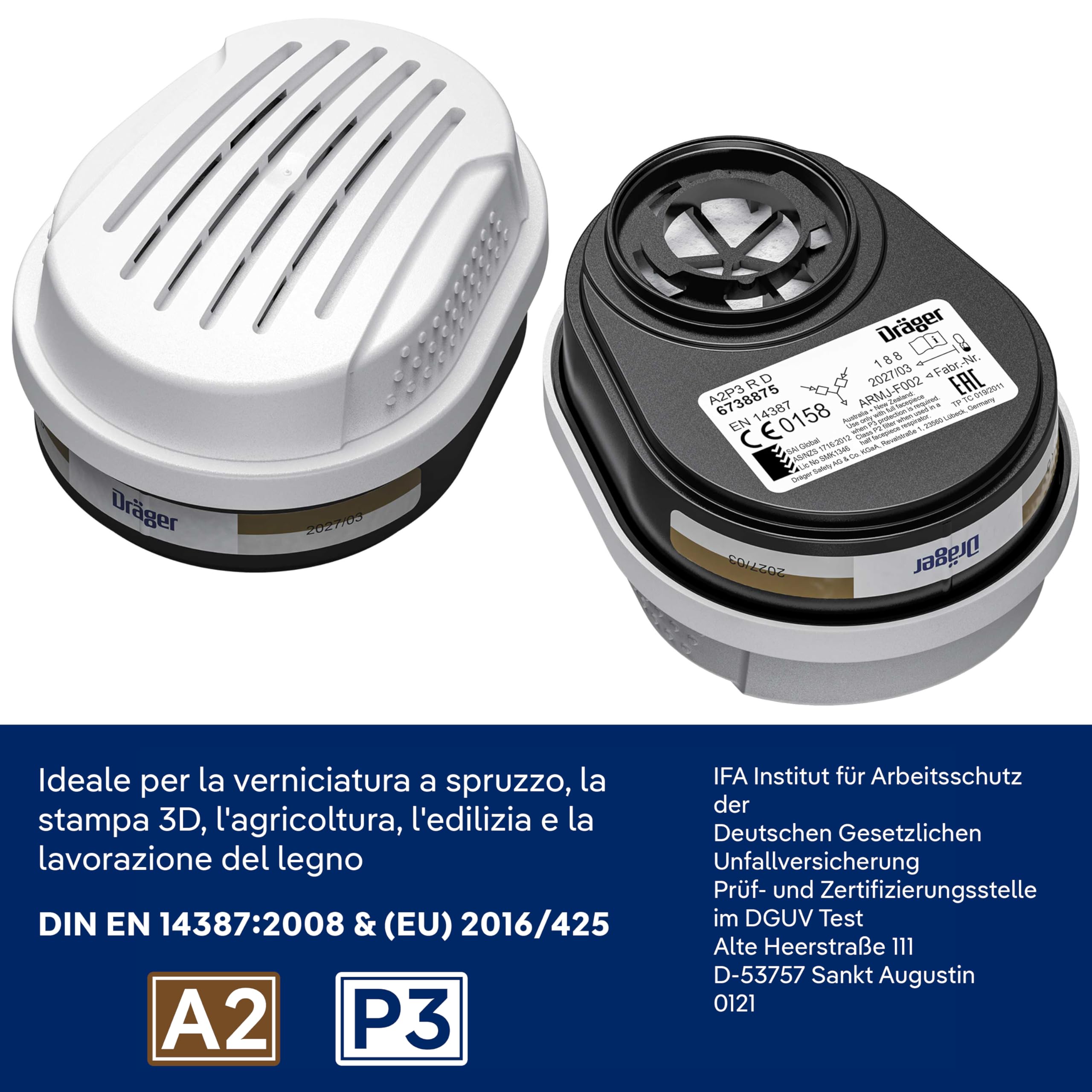 Dräger X-plore 3300 Maschera respiratoria riutilizzabile per verniciatura e pittura con filtro A2 P3, semimaschera protettiva contro gas, vapori, polveri sottili, particolati